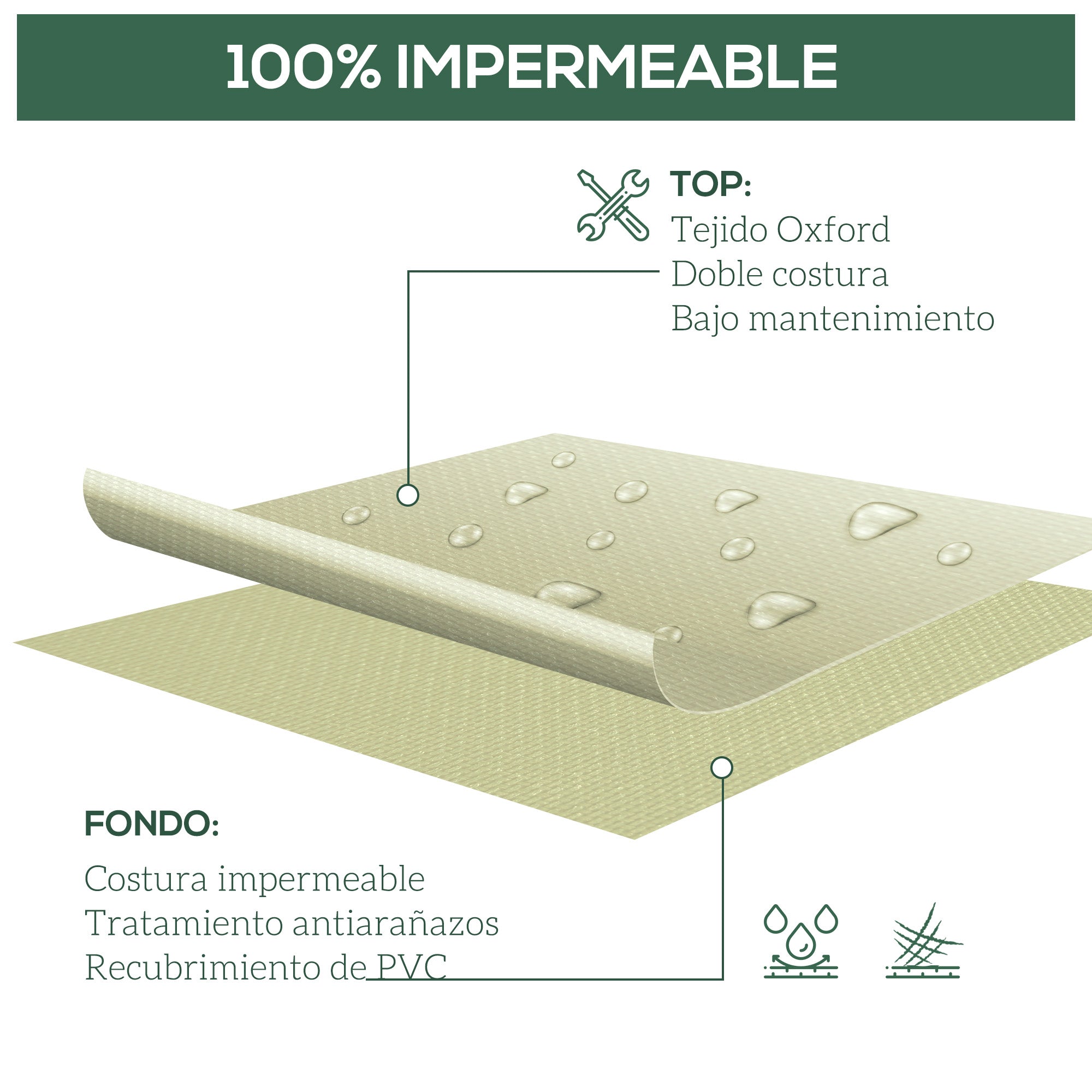 Outsunny Funda para Sillas Apilables 90x70x115 cm Funda para Sillas de Jardín Impermeable de Tela Oxford 600D Funda para Muebles Jardín Anti-UV Beige y Café