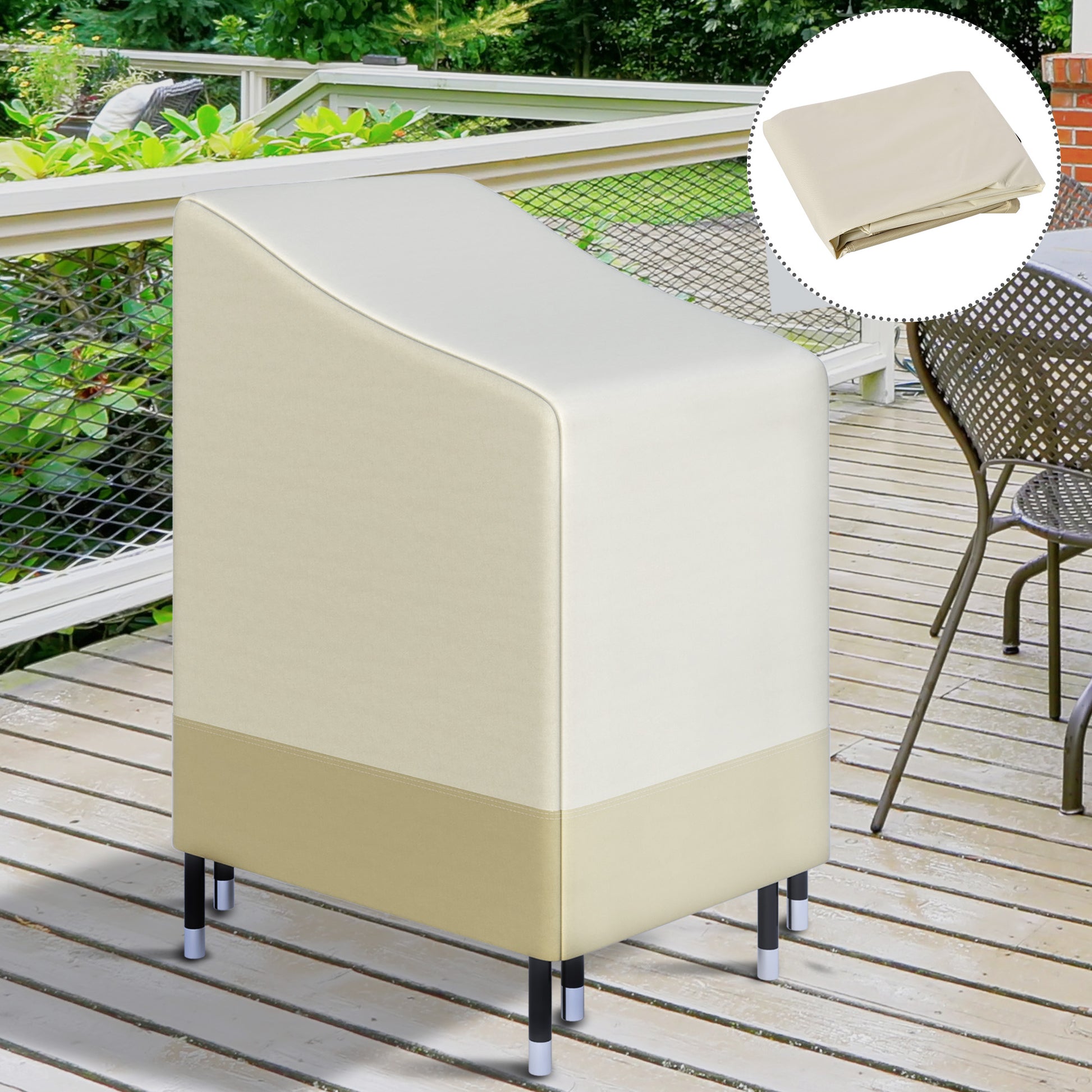 Outsunny Funda para Sillas Apilables 90x70x115 cm Funda para Sillas de Jardín Impermeable de Tela Oxford 600D Funda para Muebles Jardín Anti-UV Beige y Café