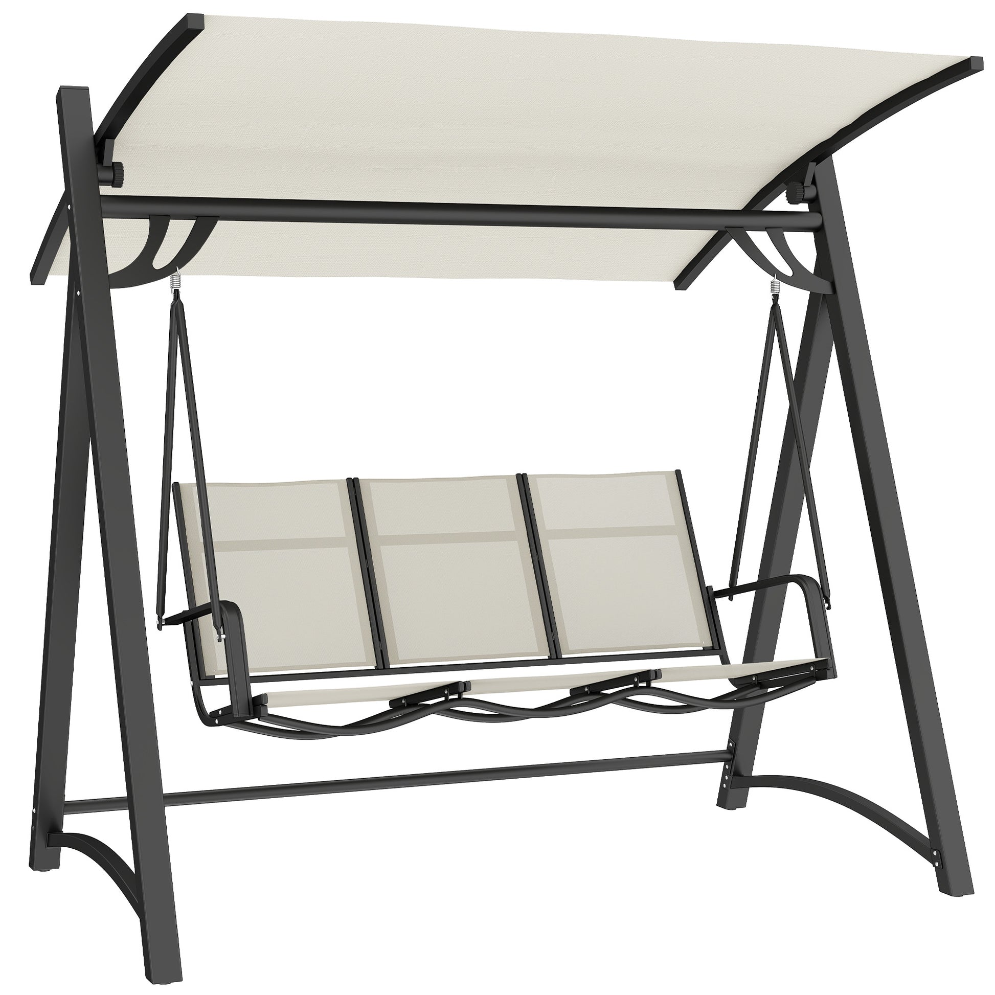 Outsunny Columpio de Jardín de 3 Plazas, Balancín de Jardín Exterior con Techo Ajustable, UPF50+, Asiento Transpirable y Marco de Metal, para Patio, Terraza, Carga 360 kg, 188x130x183 cm, Blanco Crema