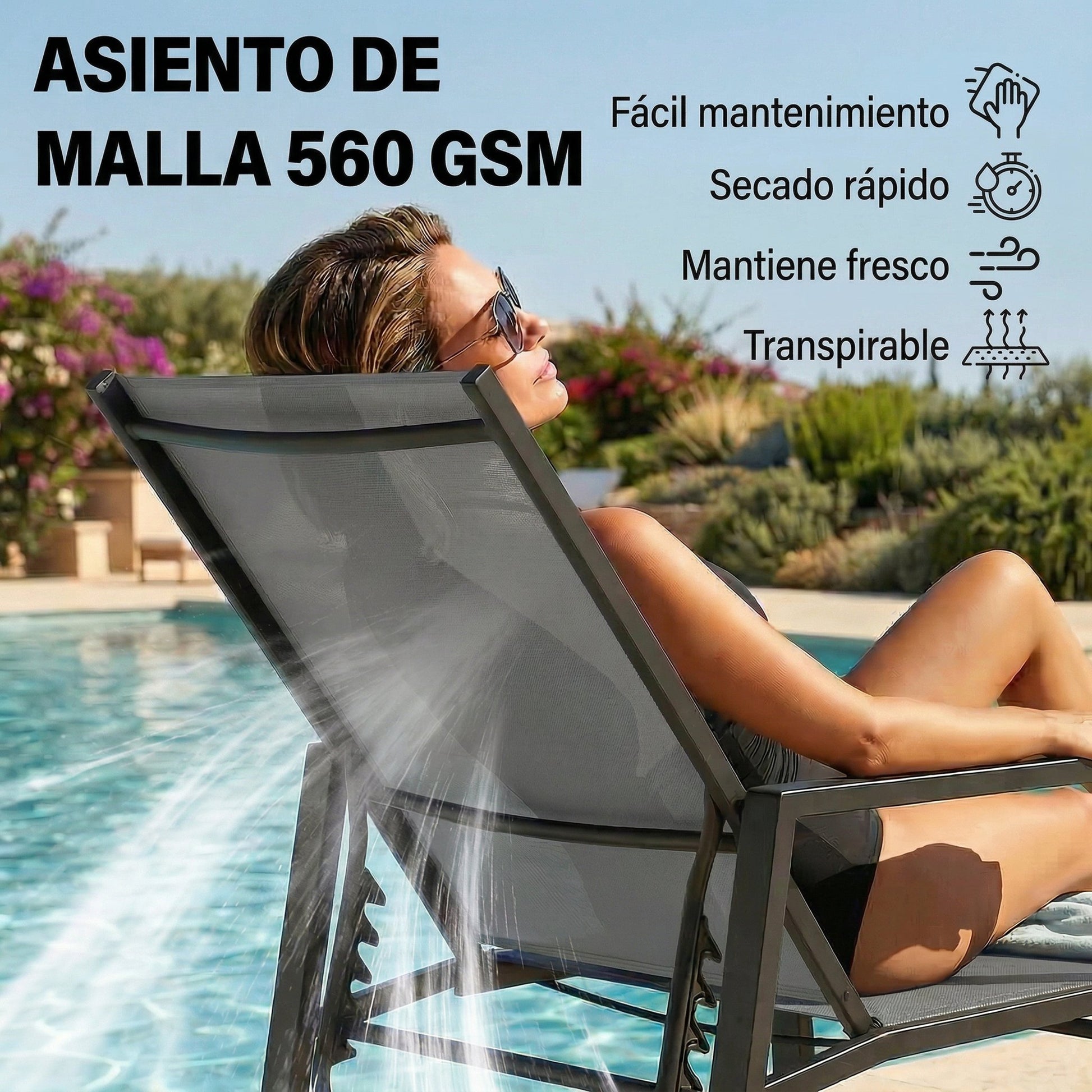 Outsunny Tumbona Plegable 2 en 1, Tumbona Jardín Exterior con Reposapiés Retráctil, Respaldo Ajustable en 5 Posiciones, Tela de Textilene, Marco Acero, Carga 120 kg, para Terraza, Playa, Gris Oscuro