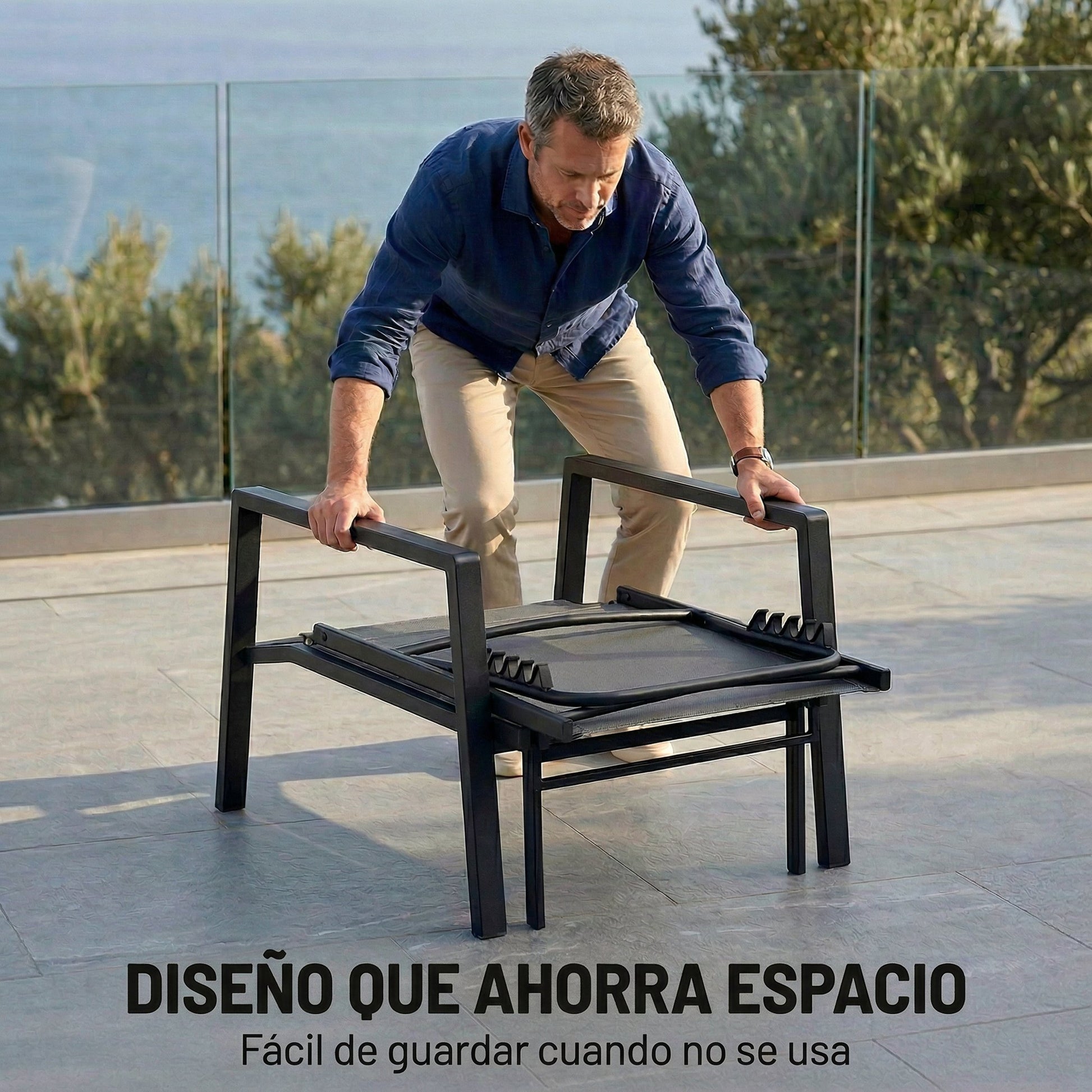Outsunny Tumbona Plegable 2 en 1, Tumbona Jardín Exterior con Reposapiés Retráctil, Respaldo Ajustable en 5 Posiciones, Tela de Textilene, Marco Acero, Carga 120 kg, para Terraza, Playa, Gris Oscuro