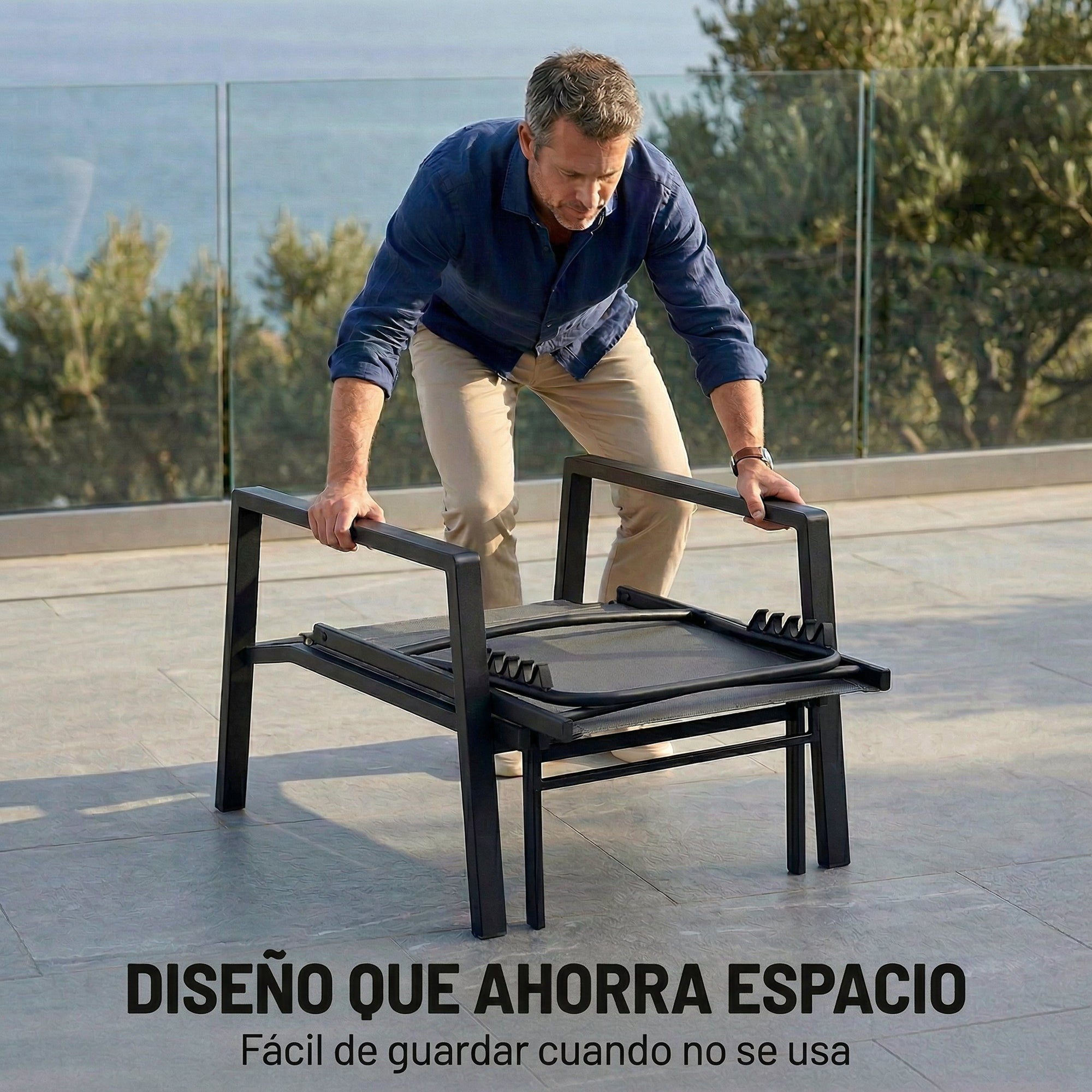 Outsunny Tumbona Plegable 2 en 1, Tumbona Jardín Exterior con Reposapiés Retráctil, Respaldo Ajustable en 5 Posiciones, Tela de Textilene, Marco Acero, Carga 120 kg, para Terraza, Playa, Gris Oscuro