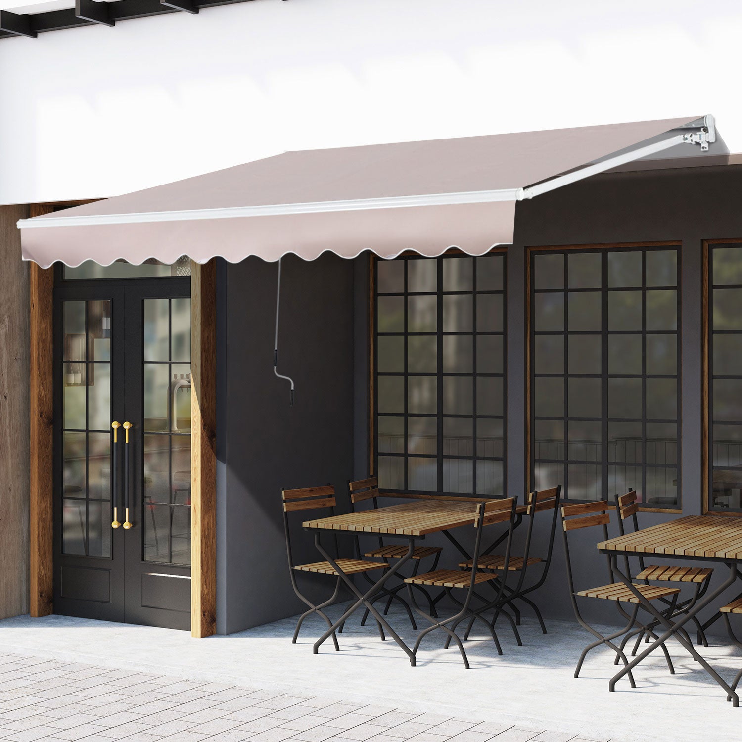 Outsunny Toldo Manual con Manivela 3x2m Toldo con Brazo Plegable Retráctil Ángulo Ajustable de Aluminio Protección Solar para Puerta Ventanas Balcón Beige