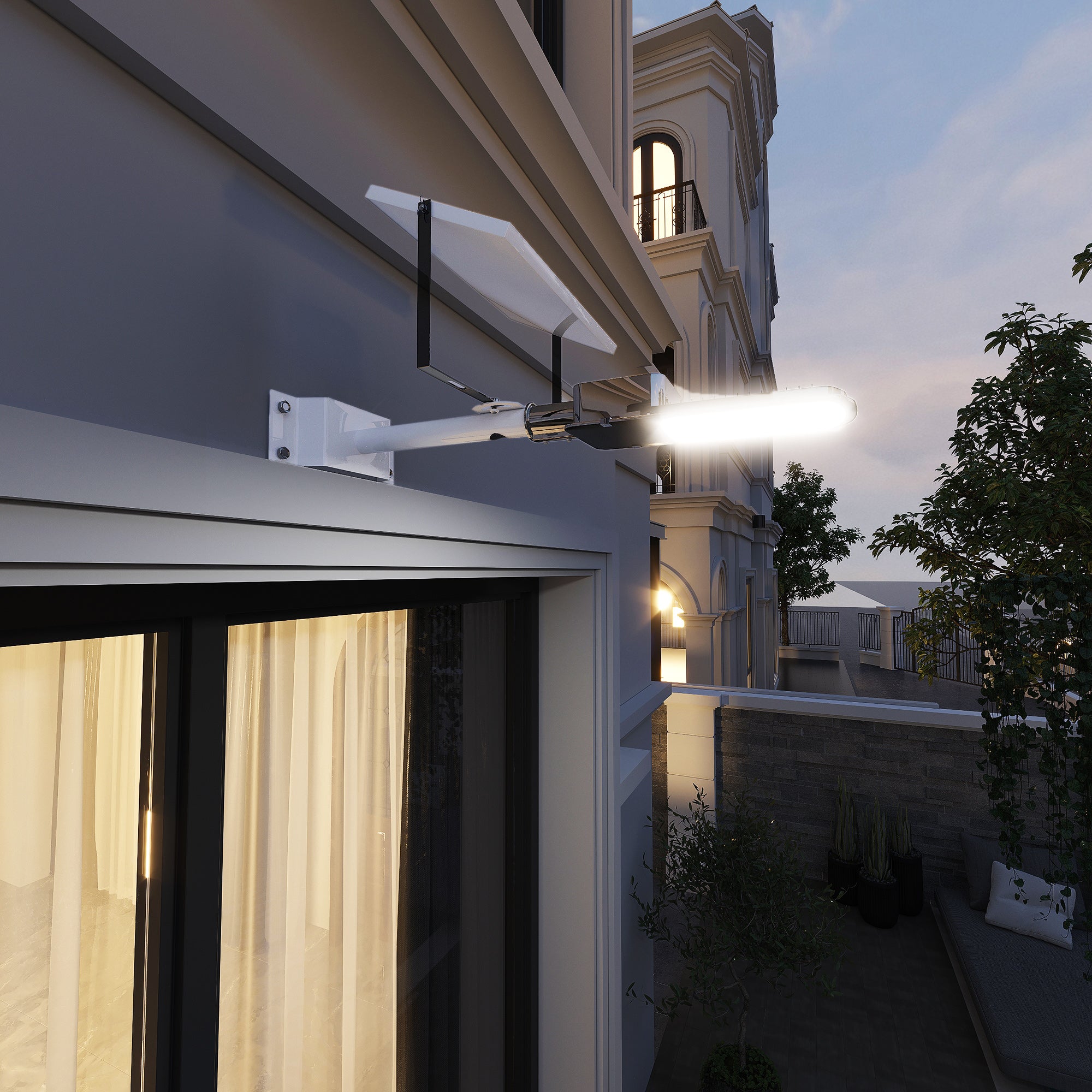 Outsunny Luz Solar Exterior con 54 LED Farolas Solares Exterior de Aluminio IP65 Impermeable con Iluminación Blanca Fría y Mando a Distancia para Jardín Patio Camino 68x37x16 cm Plata