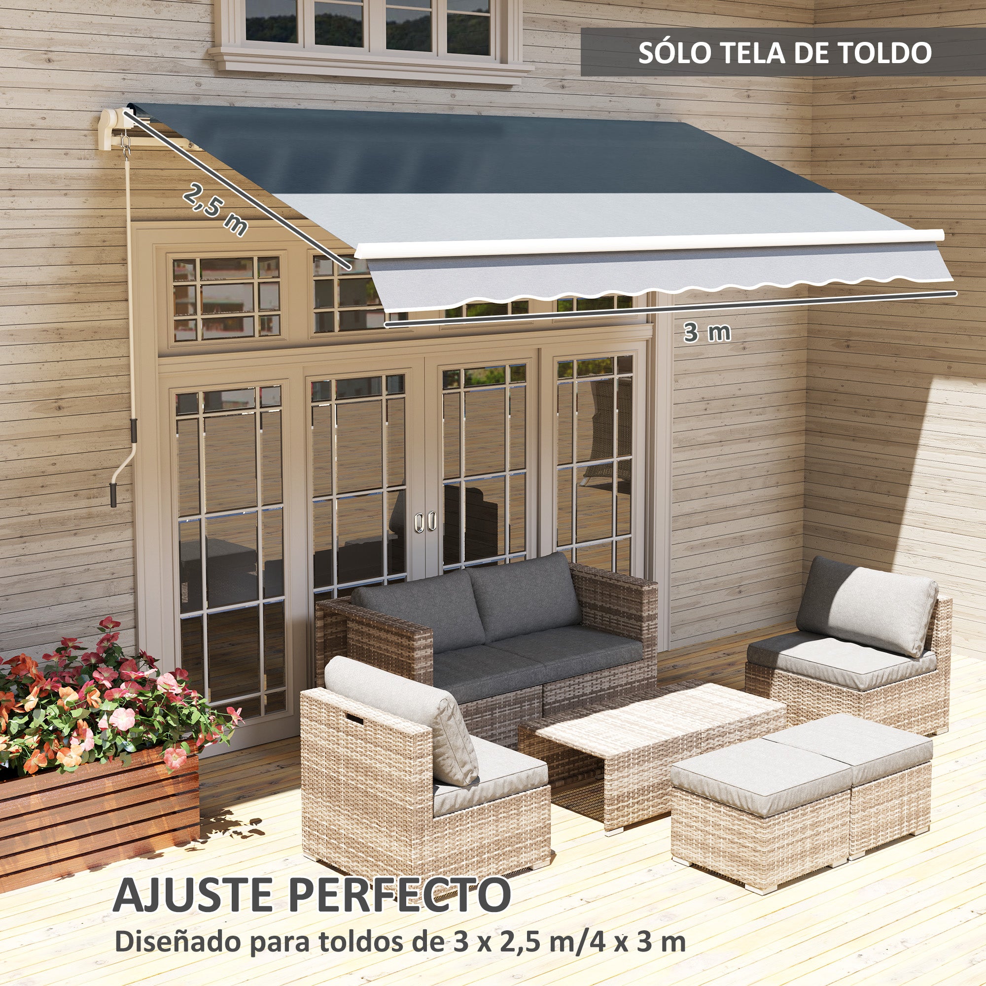 Outsunny Techo de Repuesto para Toldo 2,8x2,5 m Toldo de Lona con Protección UV 50+ Impermeable Tela de Repuesto para Patio Terraza Jardín Gris