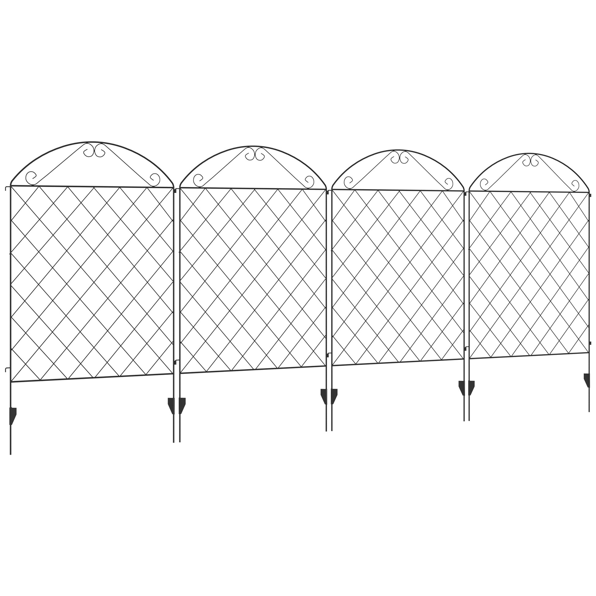 Outsunny Vallas de Jardín Exterior de 4 Paneles 88x110 cm Vallas de Jardín Metálicas Vallas Decorativas con Ángulo Ajustable para Patio Terraza Negro