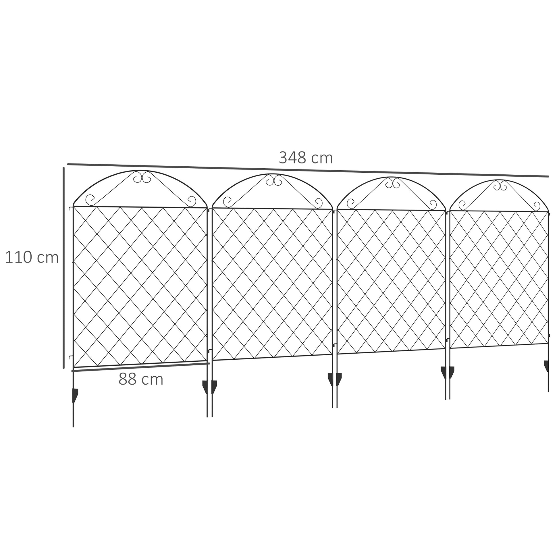 Outsunny Vallas de Jardín Exterior de 4 Paneles 88x110 cm Vallas de Jardín Metálicas Vallas Decorativas con Ángulo Ajustable para Patio Terraza Negro