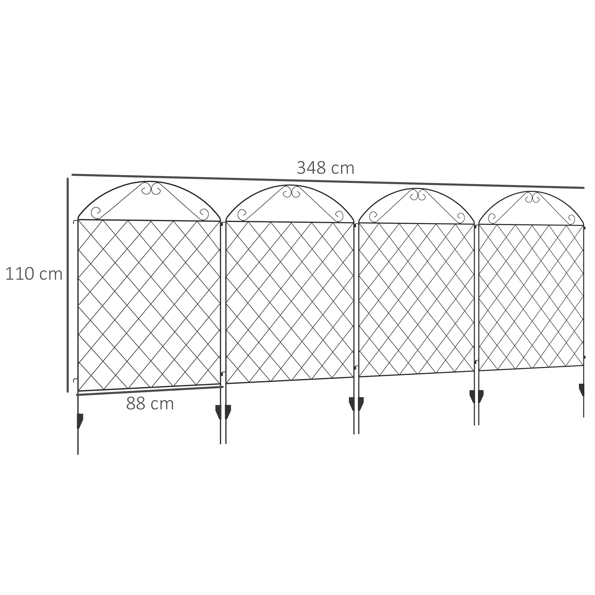 Outsunny Vallas de Jardín Exterior de 4 Paneles 88x110 cm Vallas de Jardín Metálicas Vallas Decorativas con Ángulo Ajustable para Patio Terraza Negro