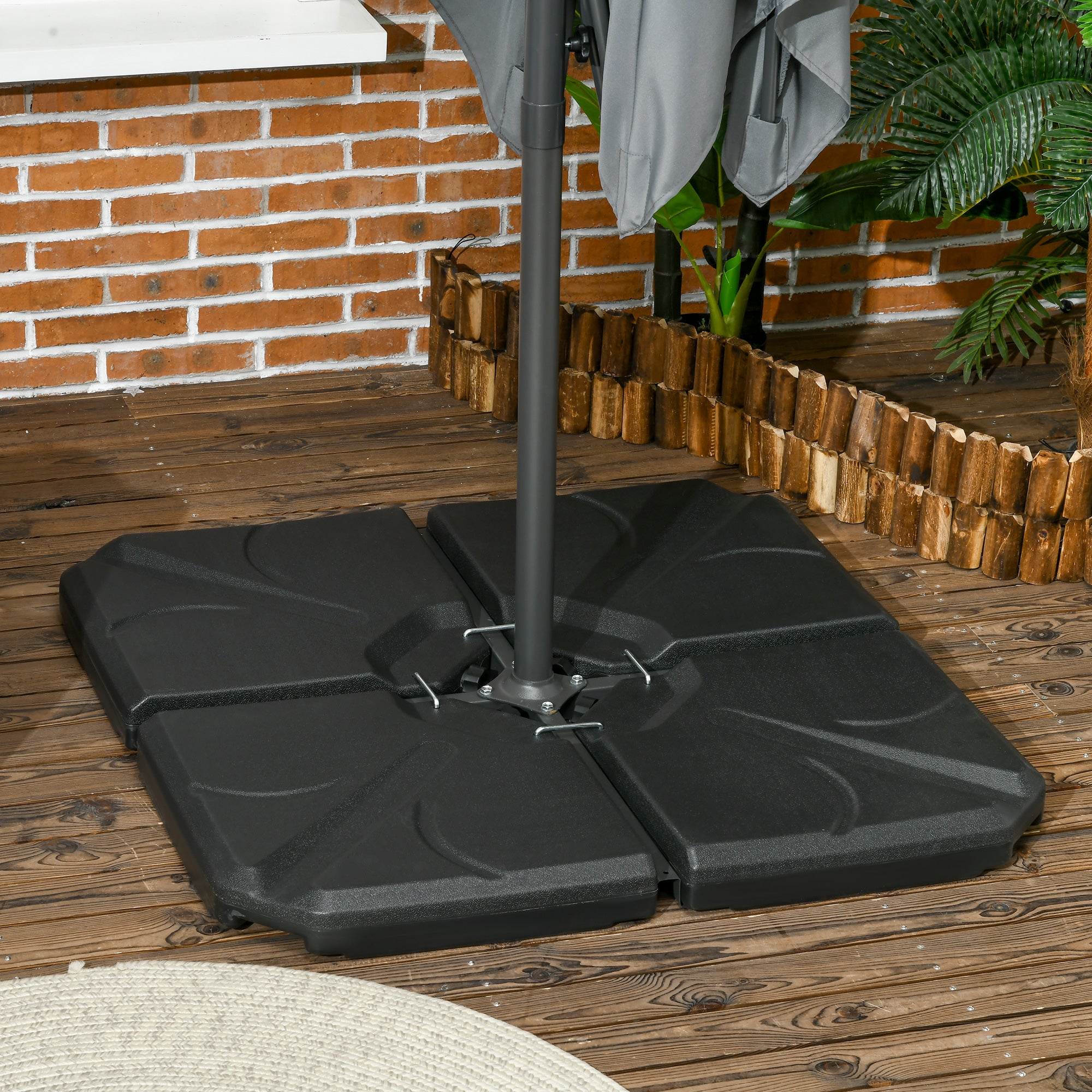 Outsunny Base para Sombrilla de 4 Piezas Soporte para Parasol Rellenable con Arena 72 kg o Agua 56 kg para Jardín Patio Terraza Negro