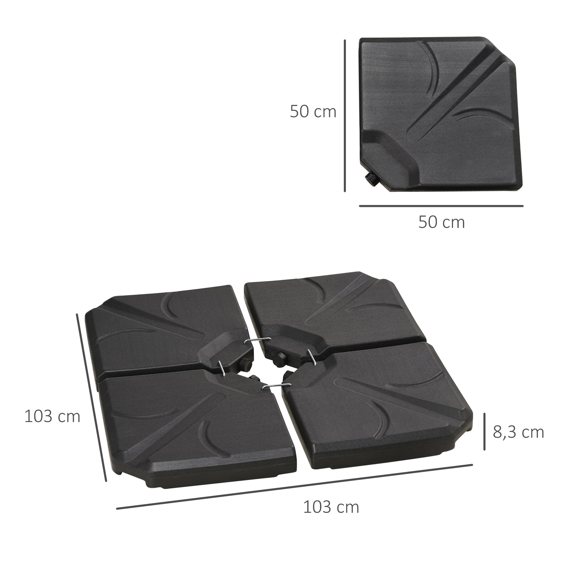 Outsunny Base para Sombrilla de 4 Piezas Soporte para Parasol Rellenable con Arena 72 kg o Agua 56 kg para Jardín Patio Terraza Negro