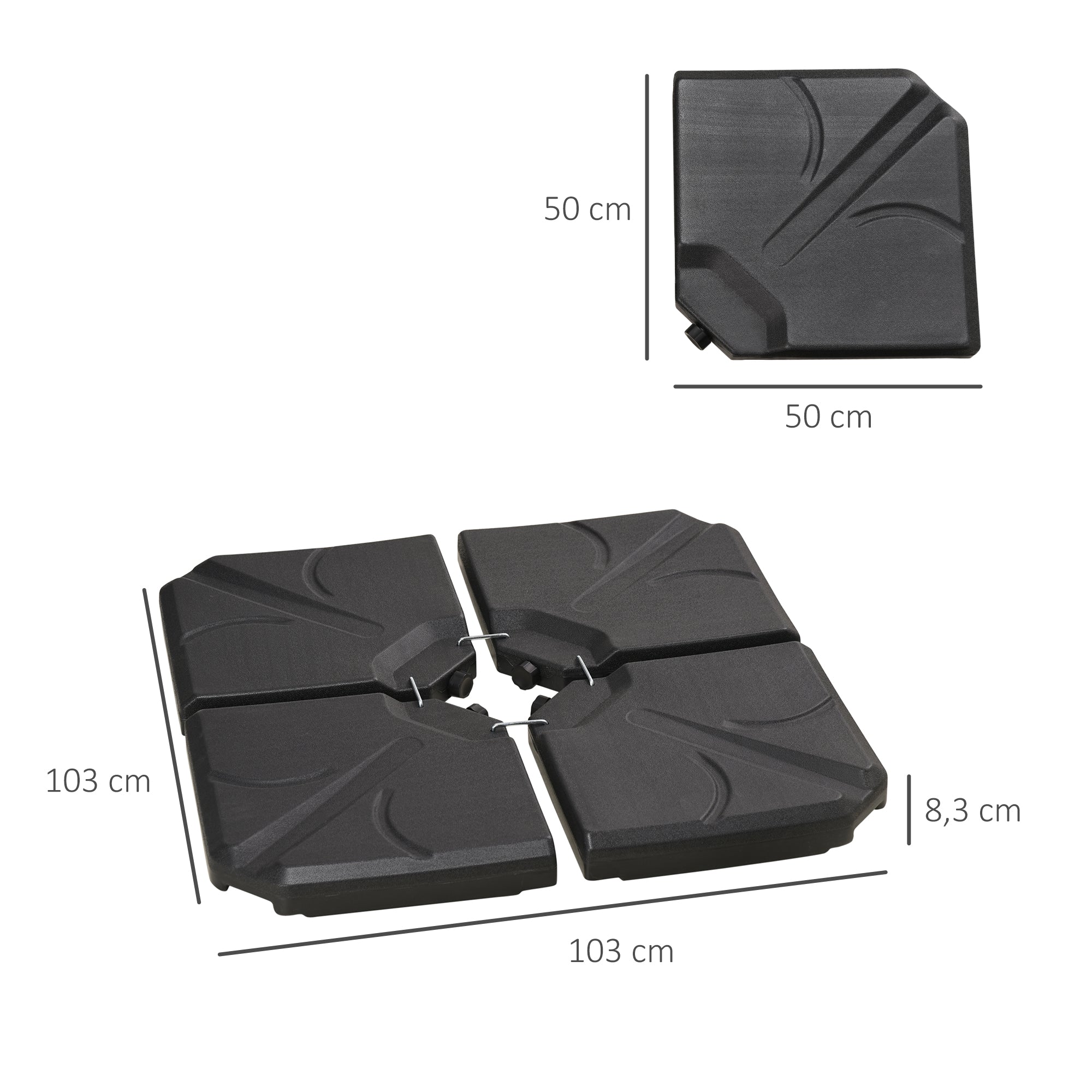 Outsunny Base para Sombrilla de 4 Piezas Soporte para Parasol Rellenable con Arena 72 kg o Agua 56 kg para Jardín Patio Terraza Negro