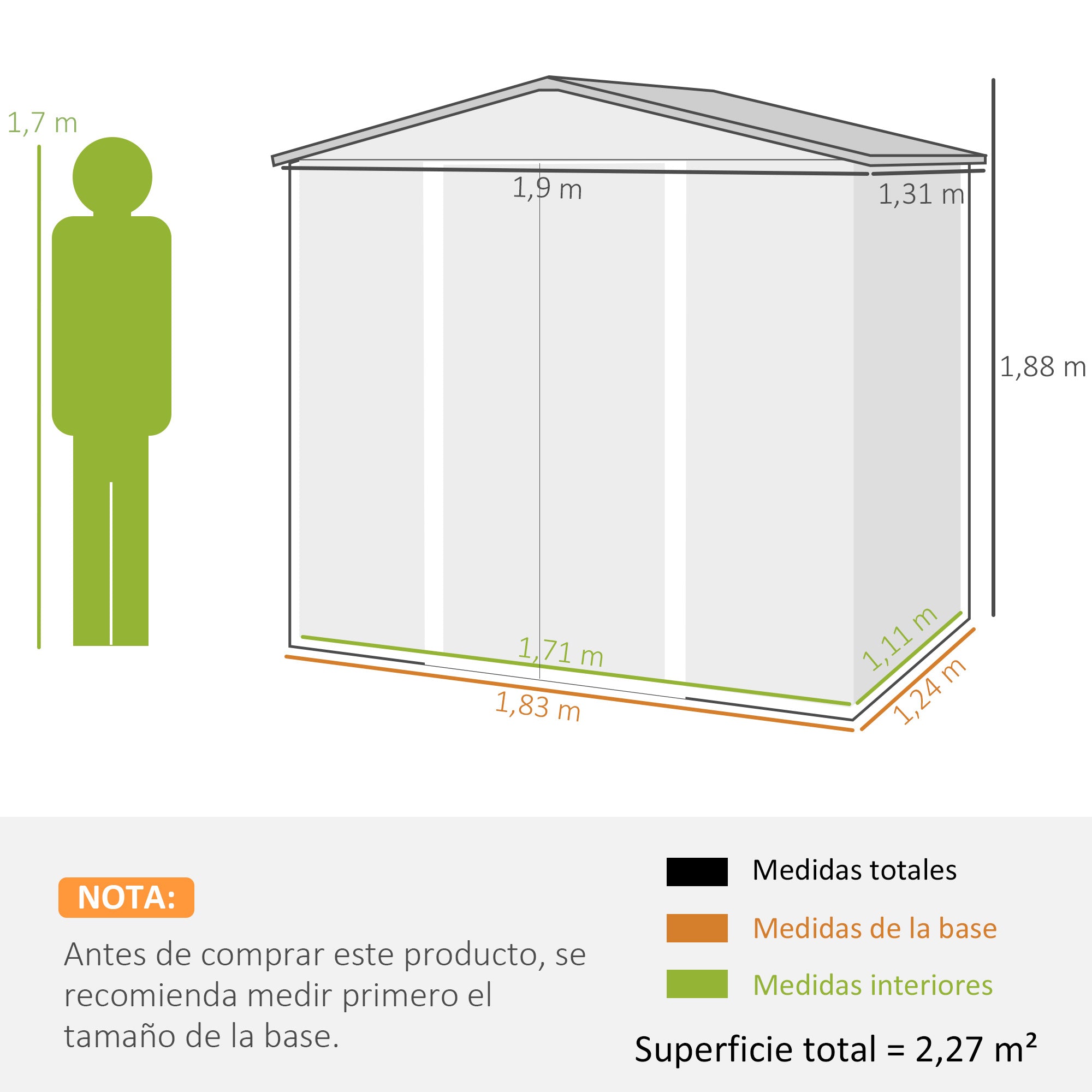 Outsunny Caseta de Jardín Exterior, 2,27 m² 190x131x188 cm, Cobertizo de Jardín Exterior Metálico con 2 Ventilaciones, Puerta con Cerradura, para Almacenamiento de Herramientas, Gris
