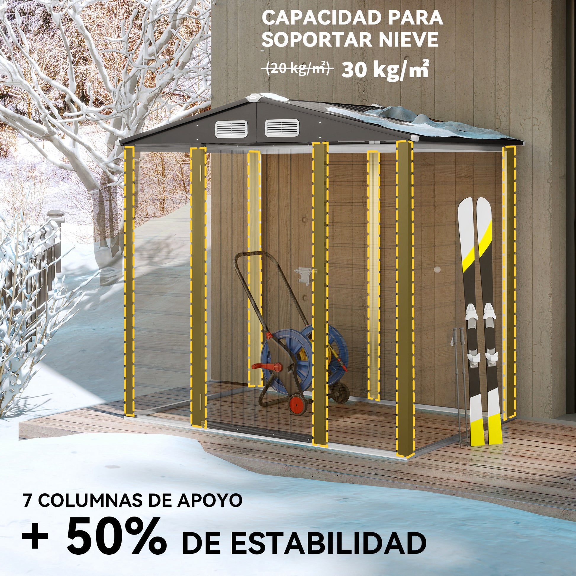 Outsunny Caseta de Jardín Exterior, 2,27 m² 190x131x188 cm, Cobertizo de Jardín Exterior Metálico con 2 Ventilaciones, Puerta con Cerradura, para Almacenamiento de Herramientas, Gris