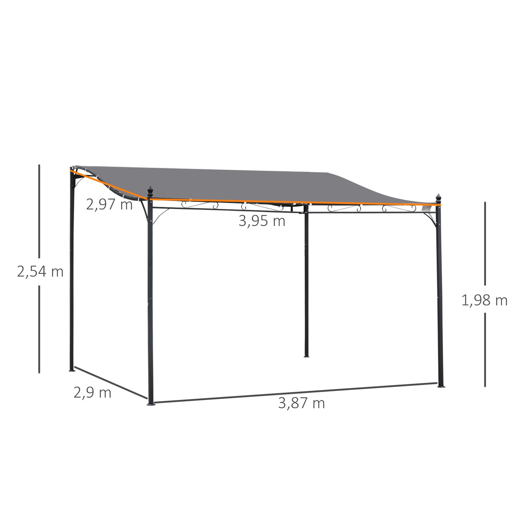 Outsunny Cenador de Jardín 4x3 m Pérgola Montado en Pared con Toldo y 16 Orificios de Drenaje Marco de Metal y Poliéster 180 g/m² para Patio Terraza Gris