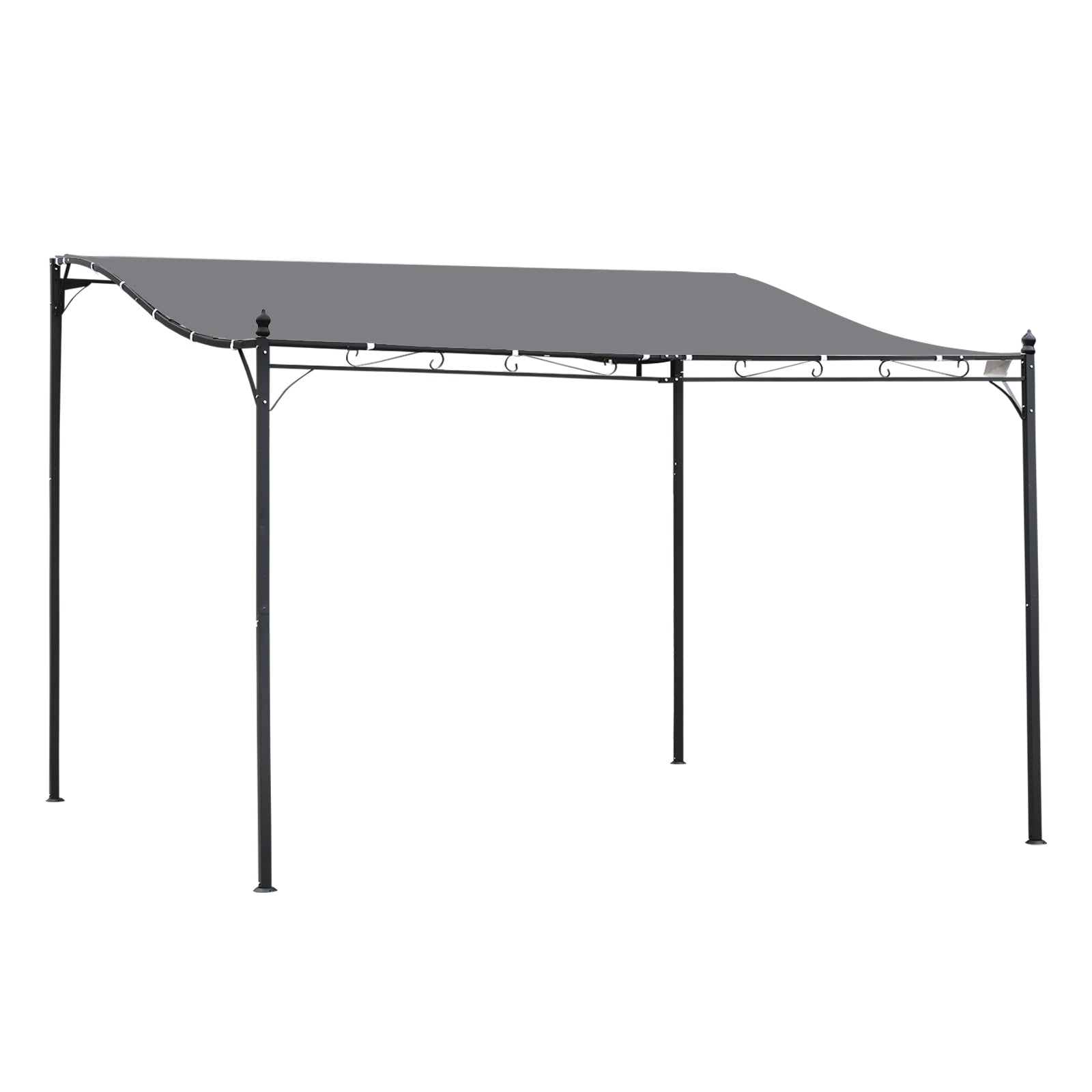 Outsunny Cenador de Jardín 4x3 m Pérgola Montado en Pared con Toldo y 16 Orificios de Drenaje Marco de Metal y Poliéster 180 g/m² para Patio Terraza Gris