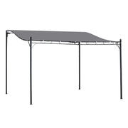 Outsunny Cenador de Jardín 4x3 m Pérgola Montado en Pared con Toldo y 16 Orificios de Drenaje Marco de Metal y Poliéster 180 g/m² para Patio Terraza Gris