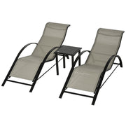 Outsunny Set de 2 Tumbonas Jardín Exterior con Mesa Auxiliar de Vidrio Templado Tumbonas con Respaldo Reposabrazos para Patio Piscina Terraza Exterior Gris