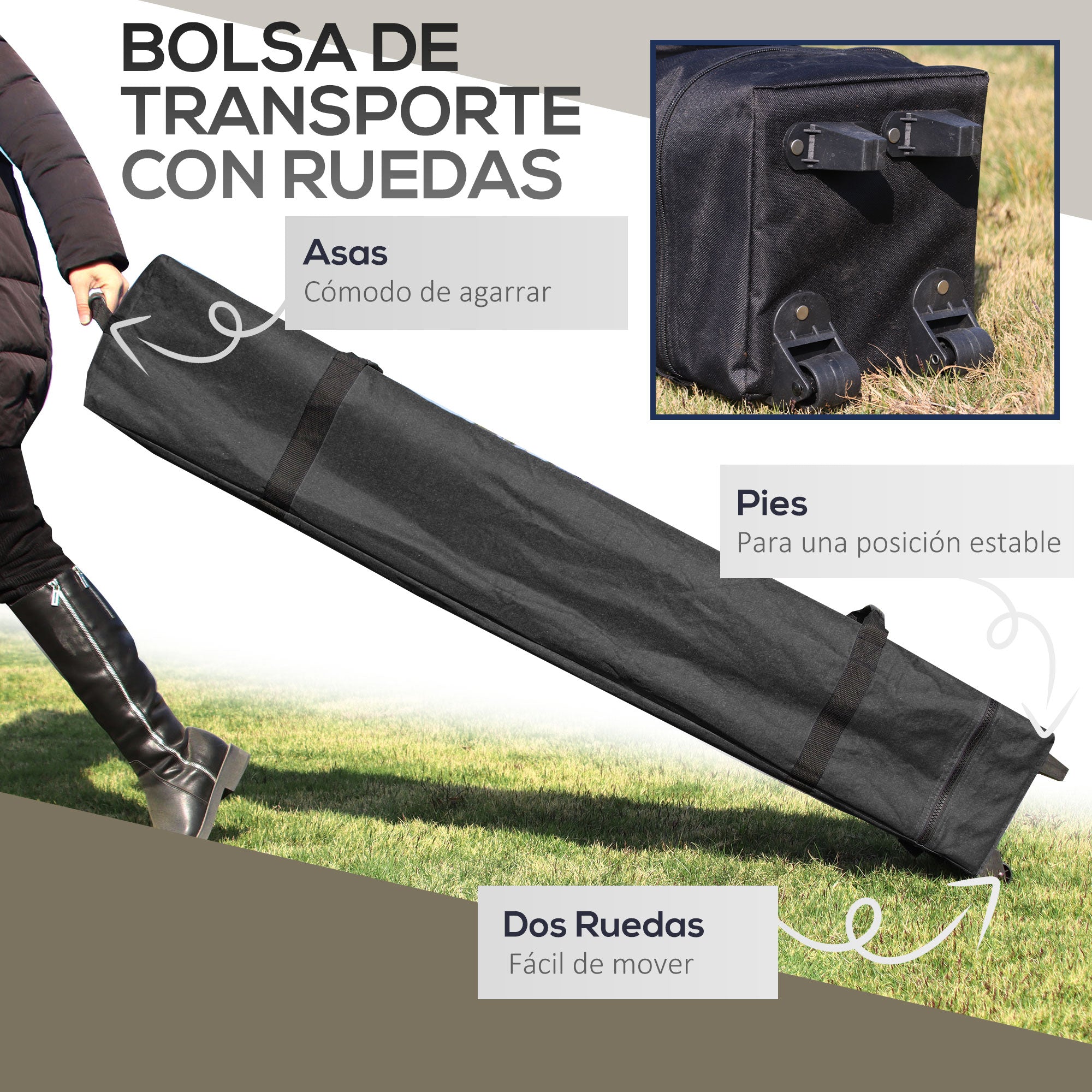 Outsunny Carpa Plegable Pop-up 4x4x2,8 m Cenador de Jardín con Paredes Altura Ajustable Anti-UV Impermeable Doble Techo Mosquiteras y Bolsa de Ruedas Gazebo para Exterior Fiestas Camping Crema