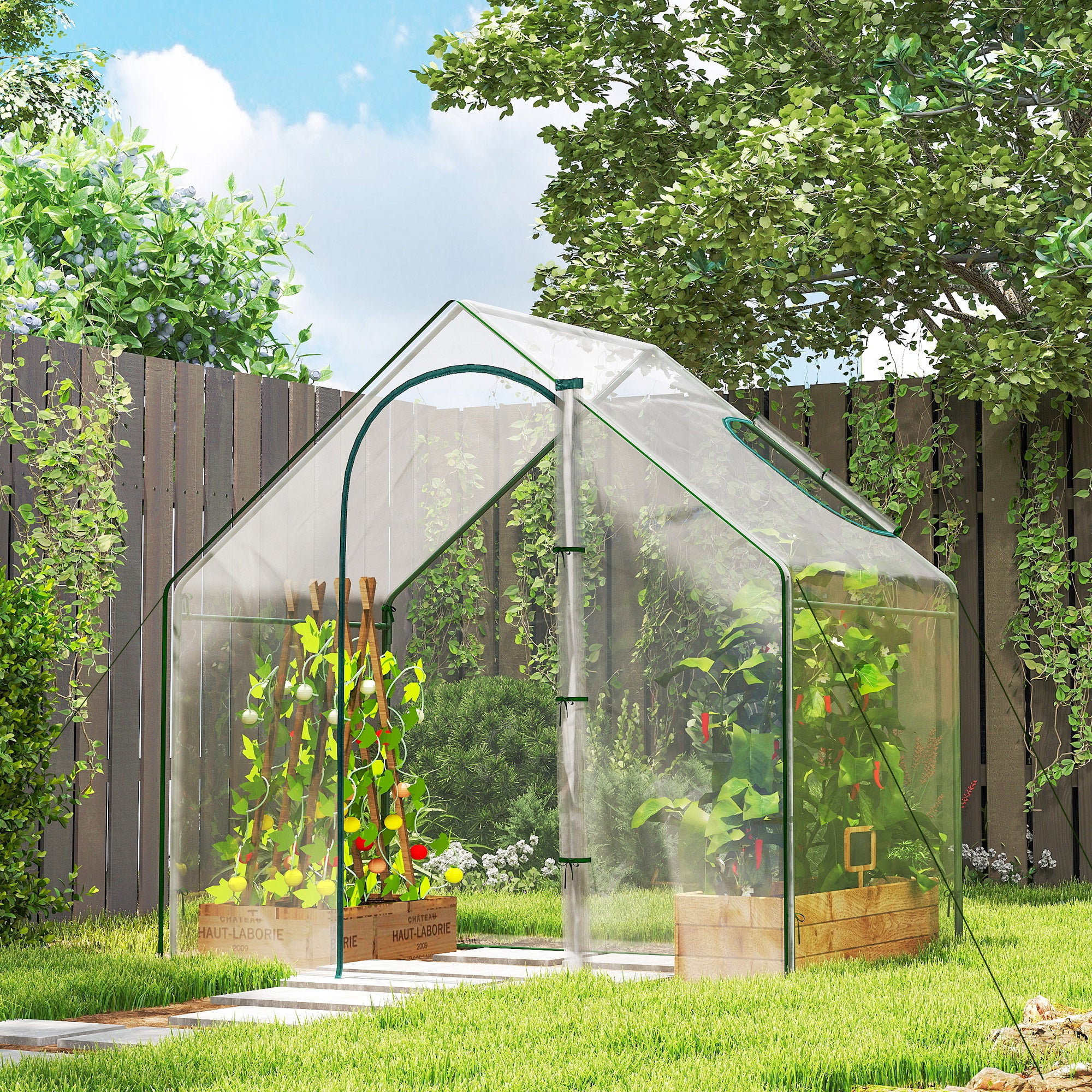 Outsunny Invernadero Pequeño, Invernadero de Exterior con Ventana y Puerta con Cremallera, Marco de Acero, Cubierta de Plástico Impermeable Anti-UV para Cultivar Plantas, 180x100x168 cm, Transparente