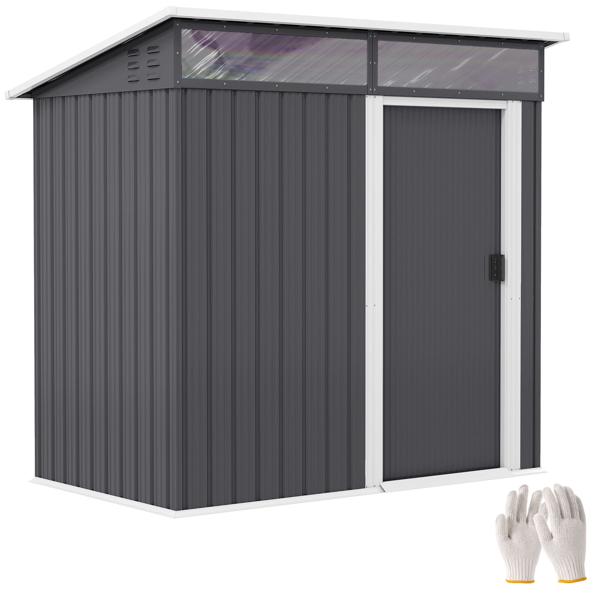 Outsunny Caseta de Jardín Exterior 1,9m² 195x122x182 cm Cobertizo de Jardín Exterior con Base Refuerzo (Suelo NO Incluido) Puerta Corredera Ventanas Cobertizo para Terraza Patio Gris Oscuro