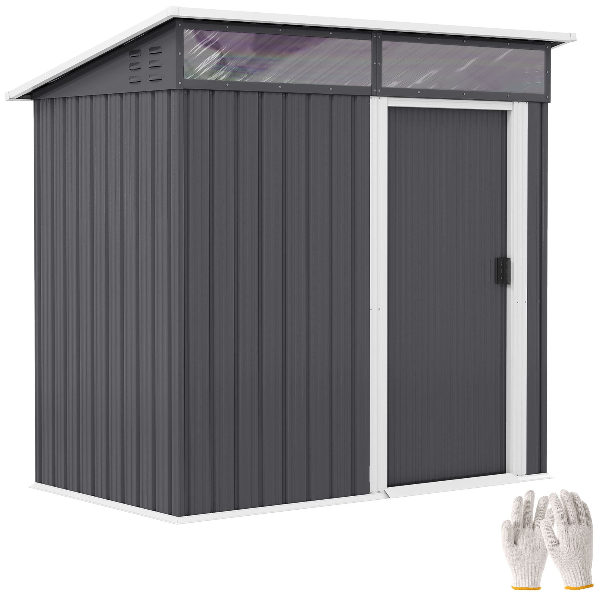 Outsunny Caseta de Jardín Exterior 1,9m² 195x122x182 cm Cobertizo de Jardín Exterior con Base Refuerzo (Suelo NO Incluido) Puerta Corredera Ventanas Cobertizo para Terraza Patio Gris Oscuro