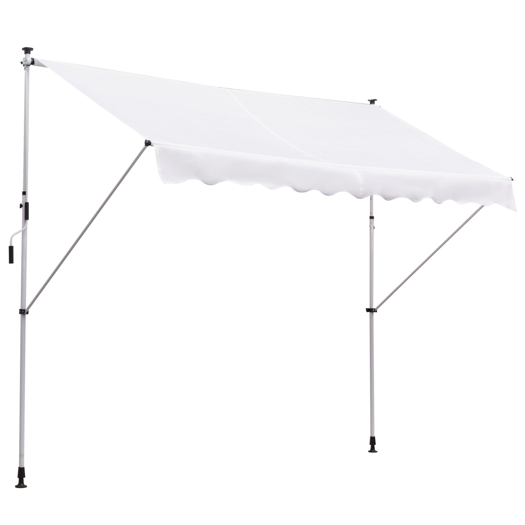 Outsunny Toldo Manual Retráctil 300x150x170-280 cm Toldo para Balcón con Altura Ajustable Manivela y Protección Solar para Terraza Jardín Blanco