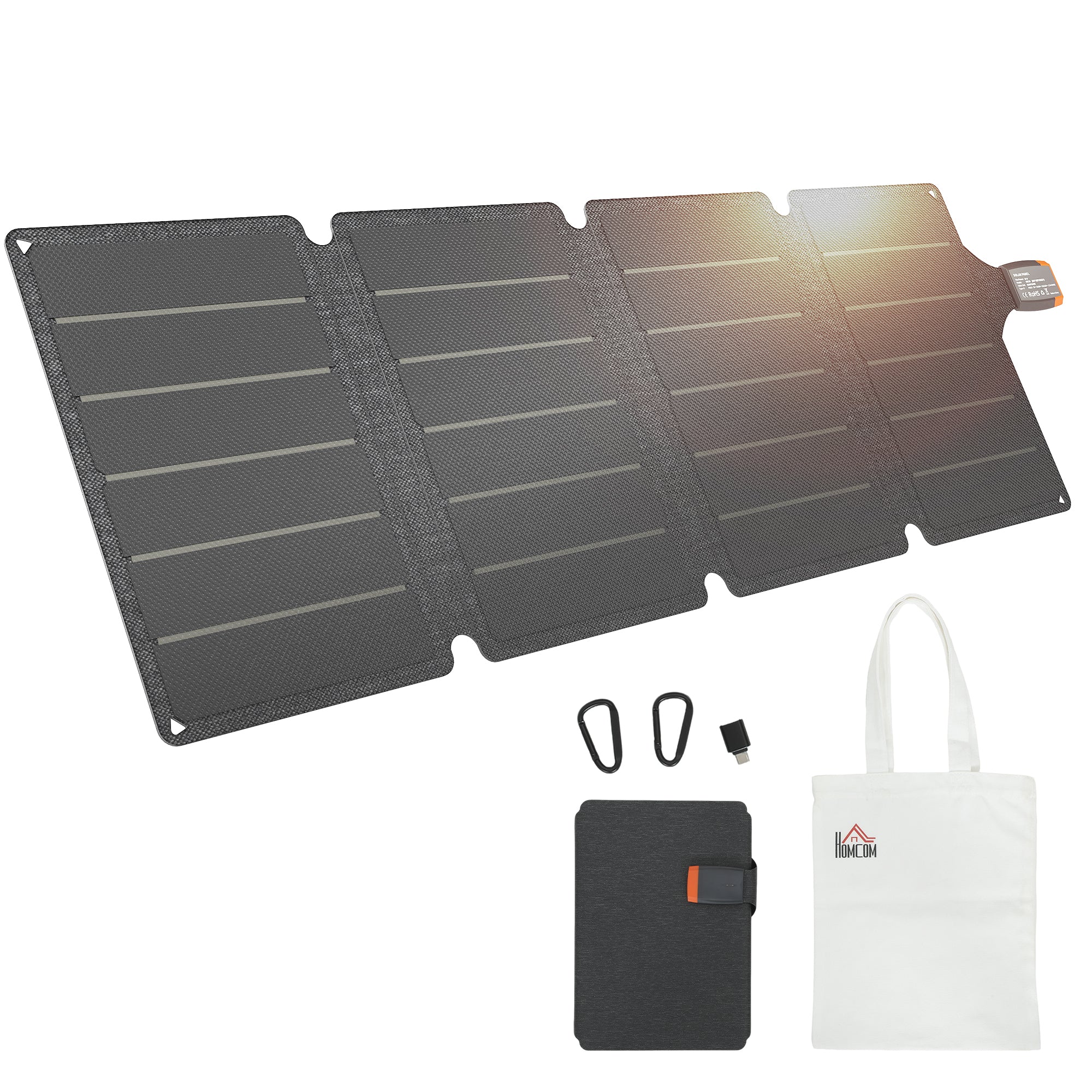HOMCOM 36W Cargador Solar Plegable, Panel Solar Portátil con Puertos USB-A y Tipo-C, IP67 Impermeable, Placa Solar Plegable con Superficie de ETFE, para Cargar Teléfonos, Tablets, Camping y Senderismo