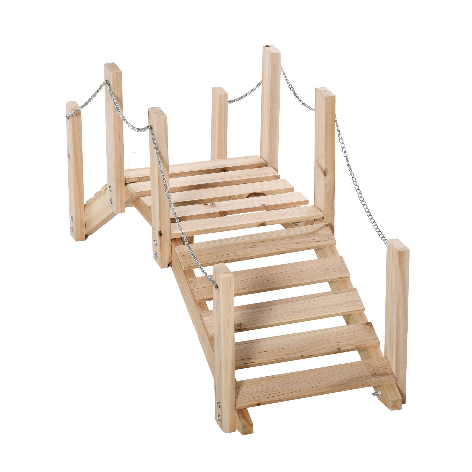 Outsunny Puente de Jardín de Madera con Pasamanos de Cadenas Metálicas Puente Decorativo para Estanque Carga 5 kg para Decoración Patio 100x32x48 cm Madera Natural