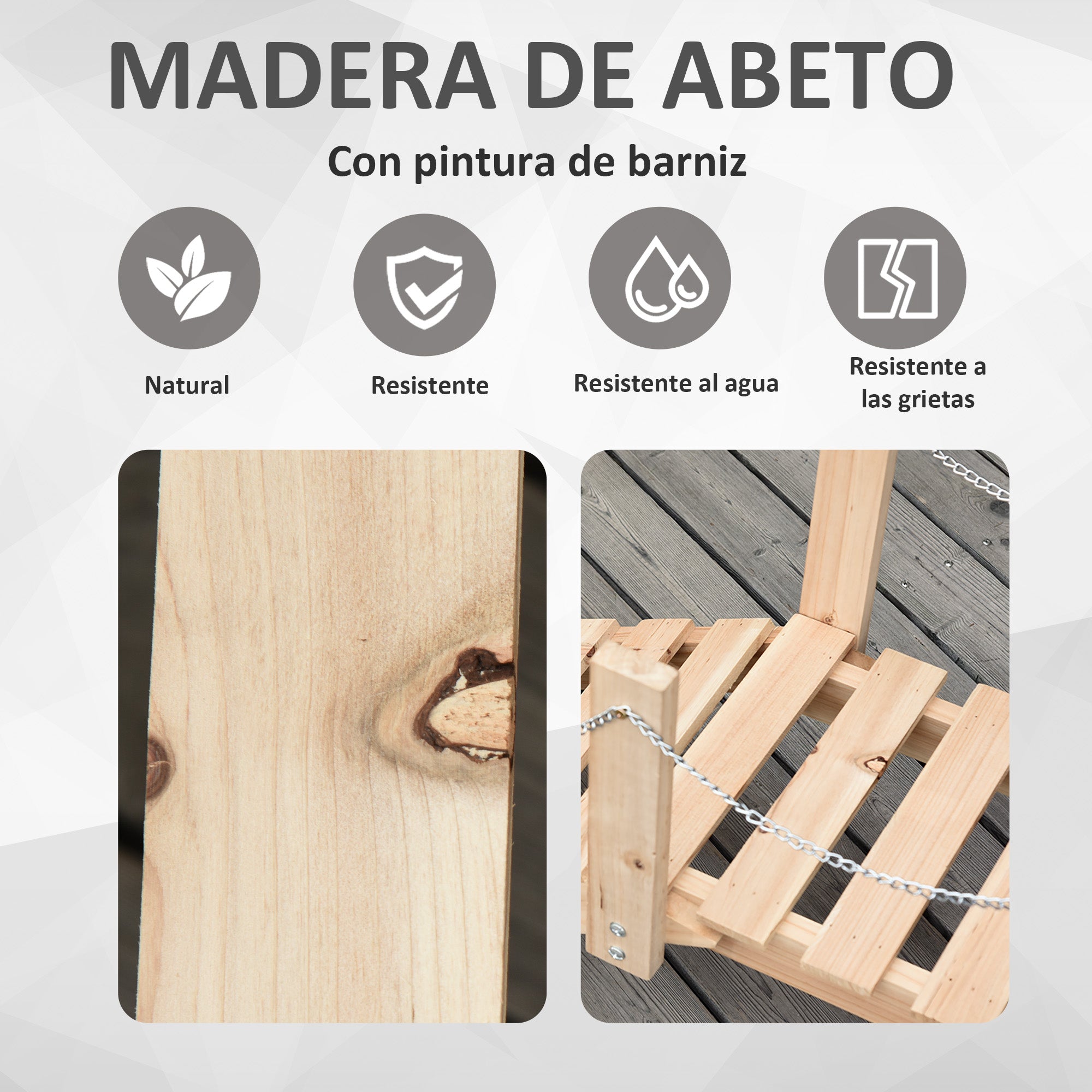 Outsunny Puente de Jardín de Madera con Pasamanos de Cadenas Metálicas Puente Decorativo para Estanque Carga 5 kg para Decoración Patio 100x32x48 cm Madera Natural