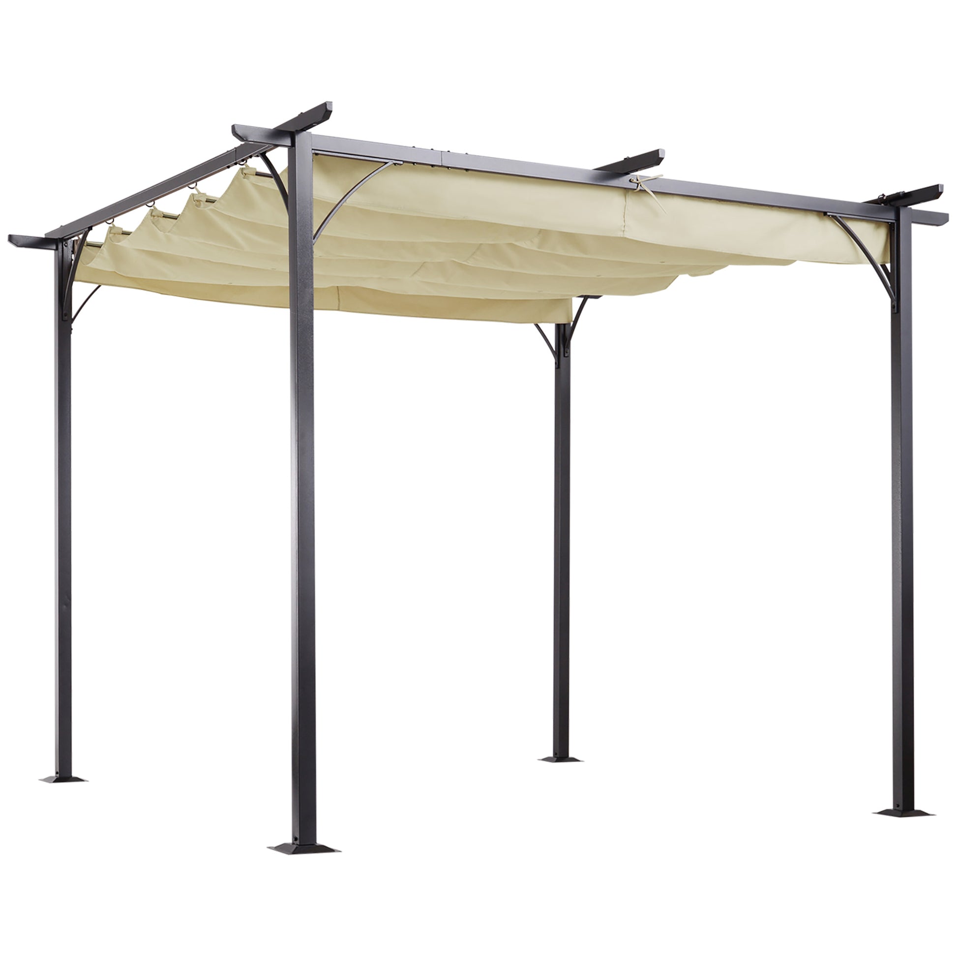 Outsunny Pérgola de Jardín 3x3m Gazebo Cenador para Exterior con Techo Retráctil Tela Poliéster Impermeable y Anti-UV para Patio Terraza Beige
