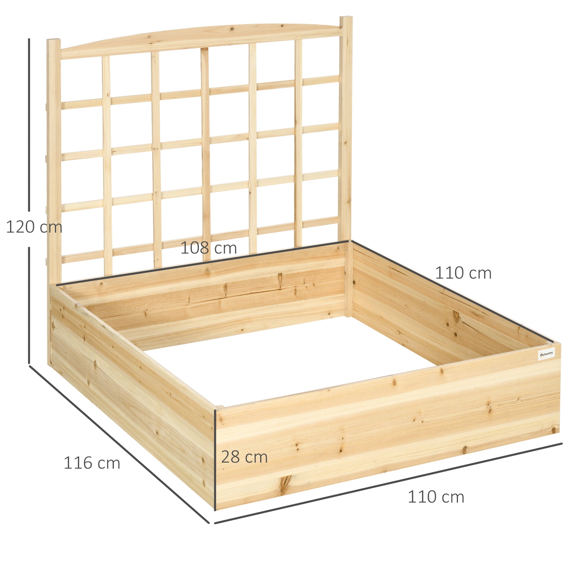Outsunny Jardinera de Madera con Enrejado Arriate de Jardín con Celosía Jardinera de Caja Huerto Urbano para Trepadoras Cultivos Verduras Flores 110x116x120 cm Natural