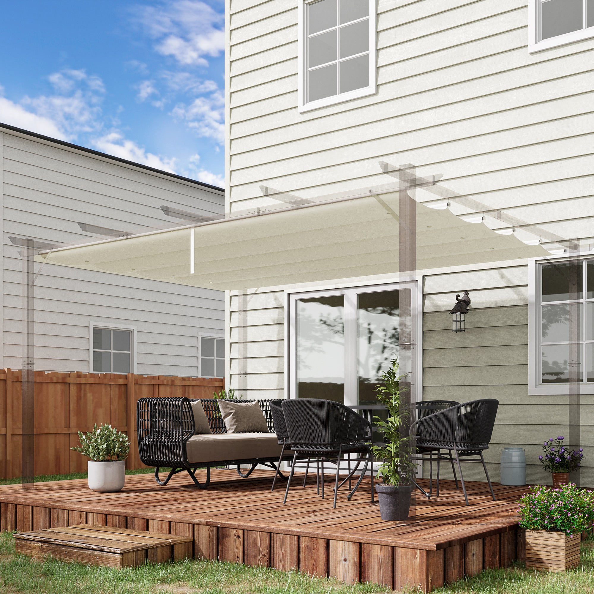 Outsunny Techo de Pérgola 3,5x2,6 m Techo de Repuesto Retráctil para Sombrilla Toldo de Tela para Cenador Jardín con 10 Orificios de Drenaje Crema