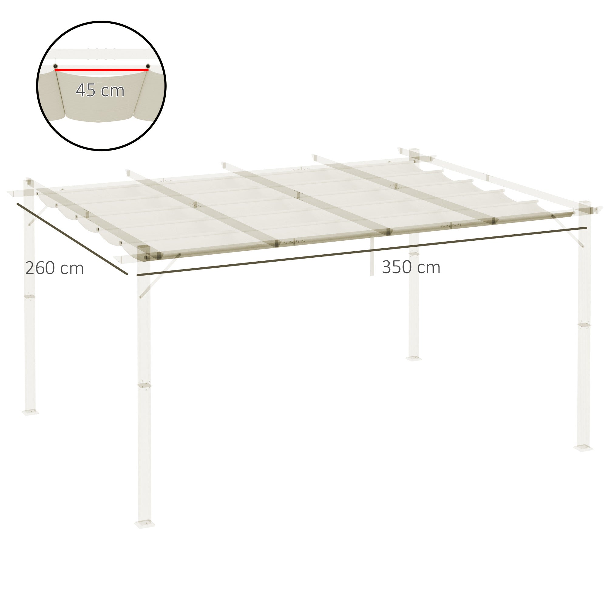 Outsunny Techo de Pérgola 3,5x2,6 m Techo de Repuesto Retráctil para Sombrilla Toldo de Tela para Cenador Jardín con 10 Orificios de Drenaje Crema