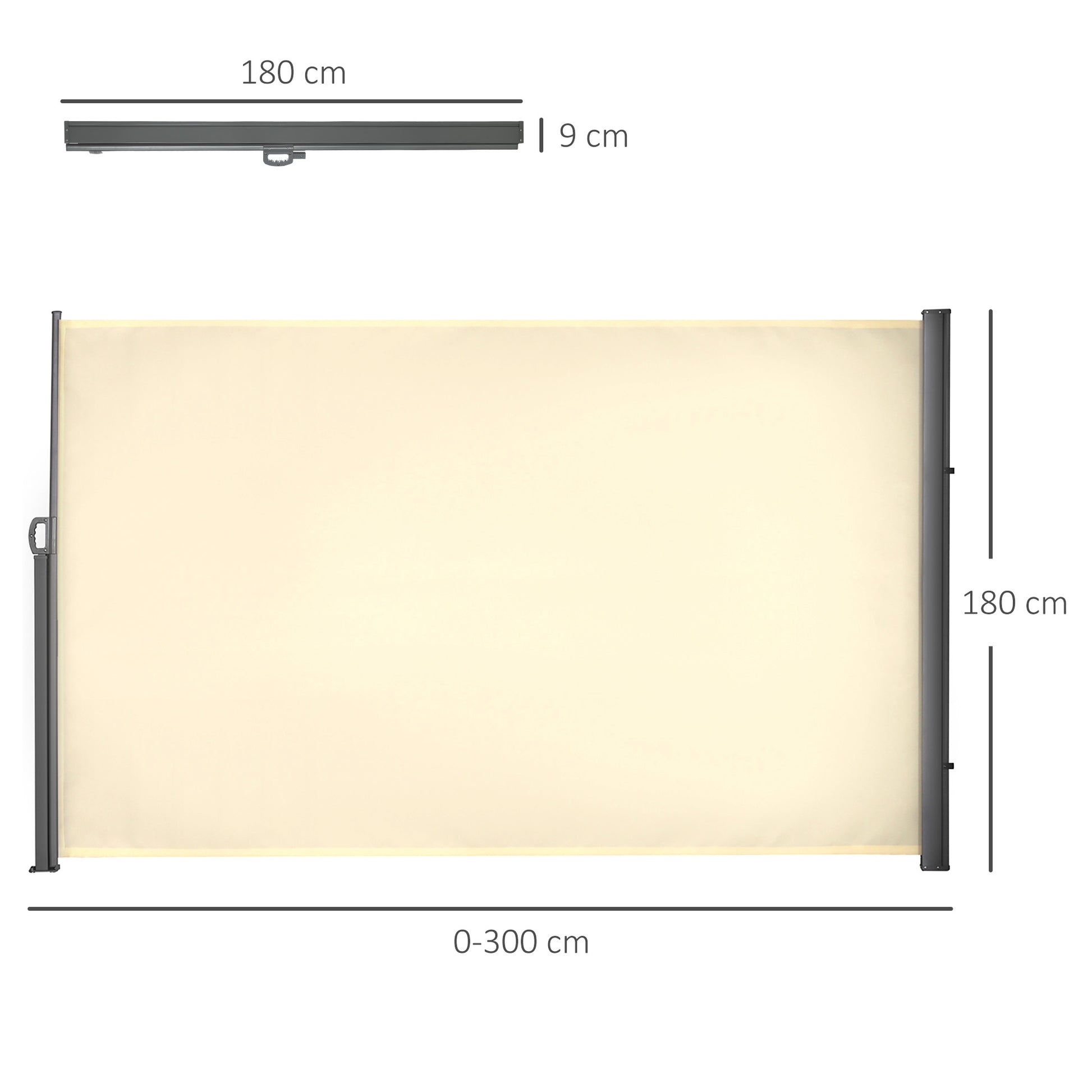 Outsunny Toldo Lateral Retráctil 300x180 cm Pantalla Enrollable Mampara de Privacidad Impermeable y Anti-UV Protege la Privacidad para Jardín Balcón Terraza Crema