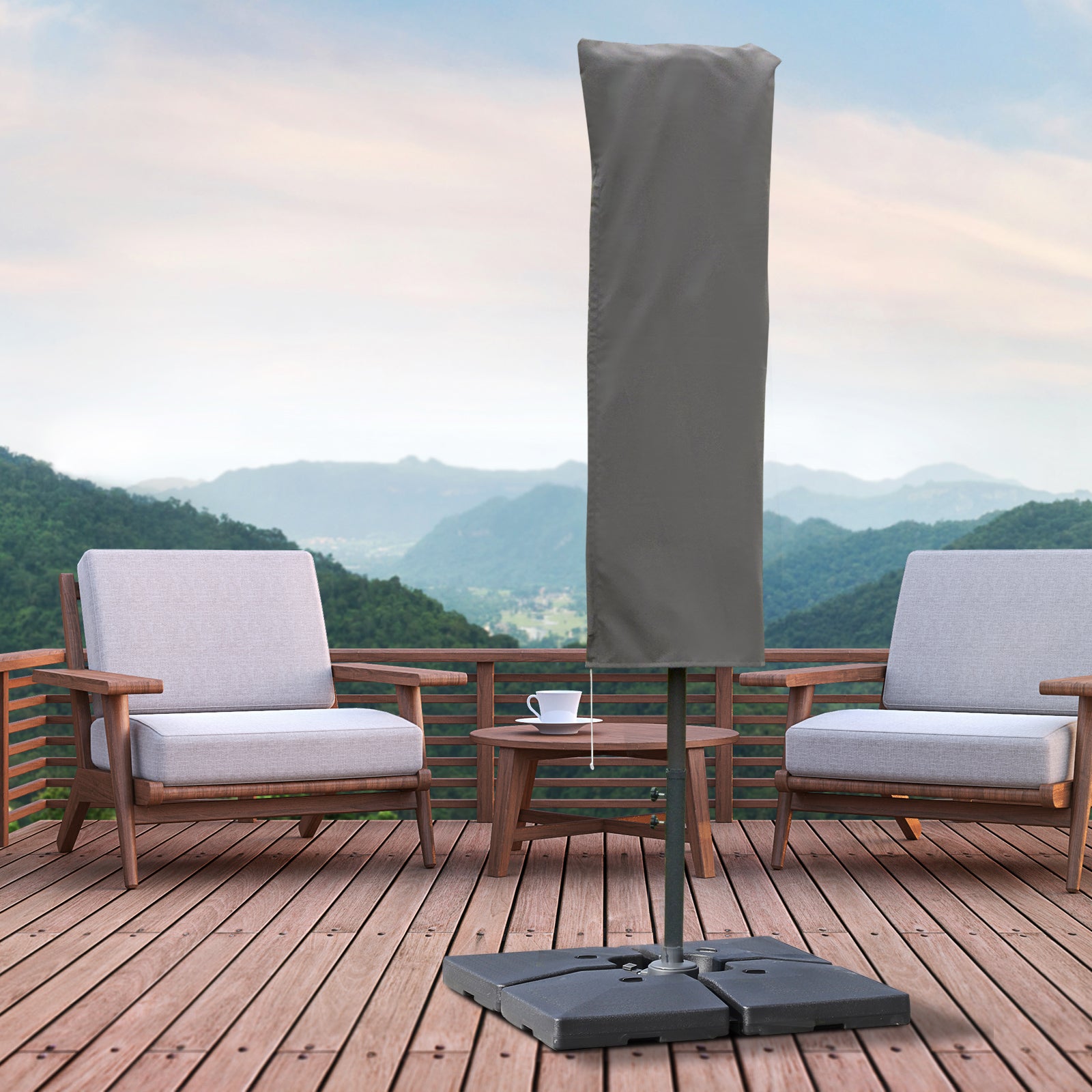 Outsunny Funda Protectora de Sombrilla Ø63x164 cm Cubierta de Sombrilla Resistente a Intemperie para Jardín Patio con Varilla Cremallera Gris