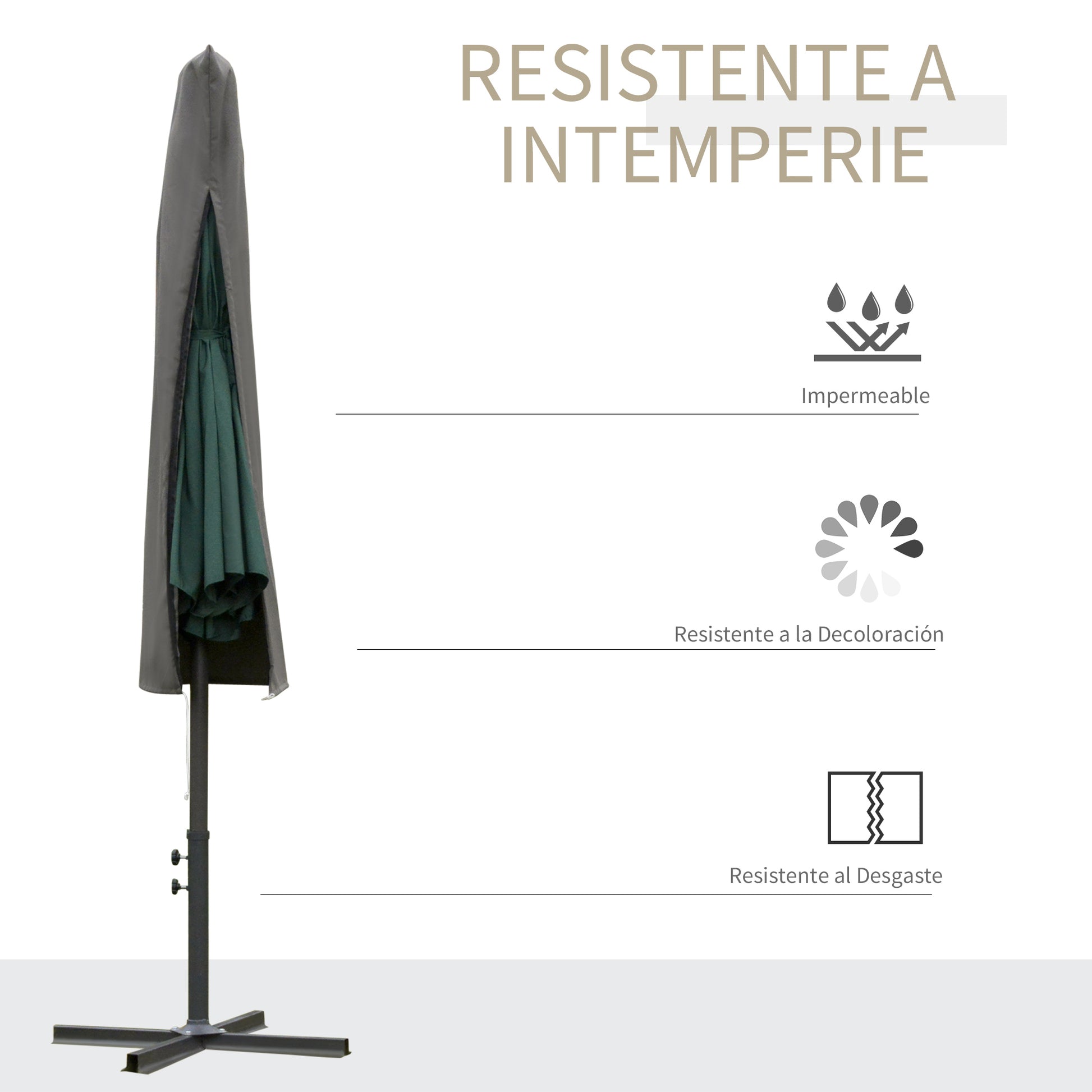 Outsunny Funda Protectora de Sombrilla Ø63x164 cm Cubierta de Sombrilla Resistente a Intemperie para Jardín Patio con Varilla Cremallera Gris