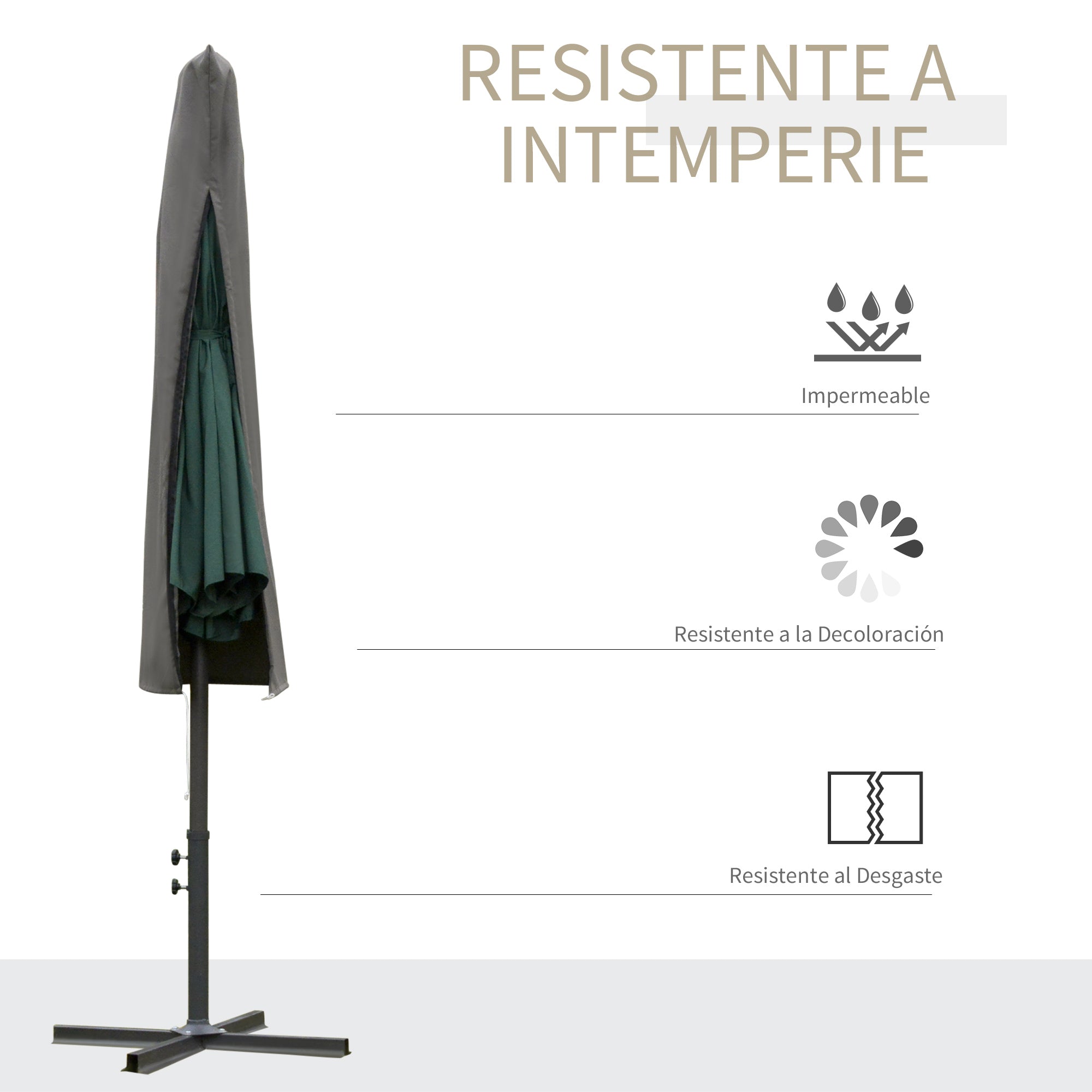 Outsunny Funda Protectora de Sombrilla Ø63x164 cm Cubierta de Sombrilla Resistente a Intemperie para Jardín Patio con Varilla Cremallera Gris