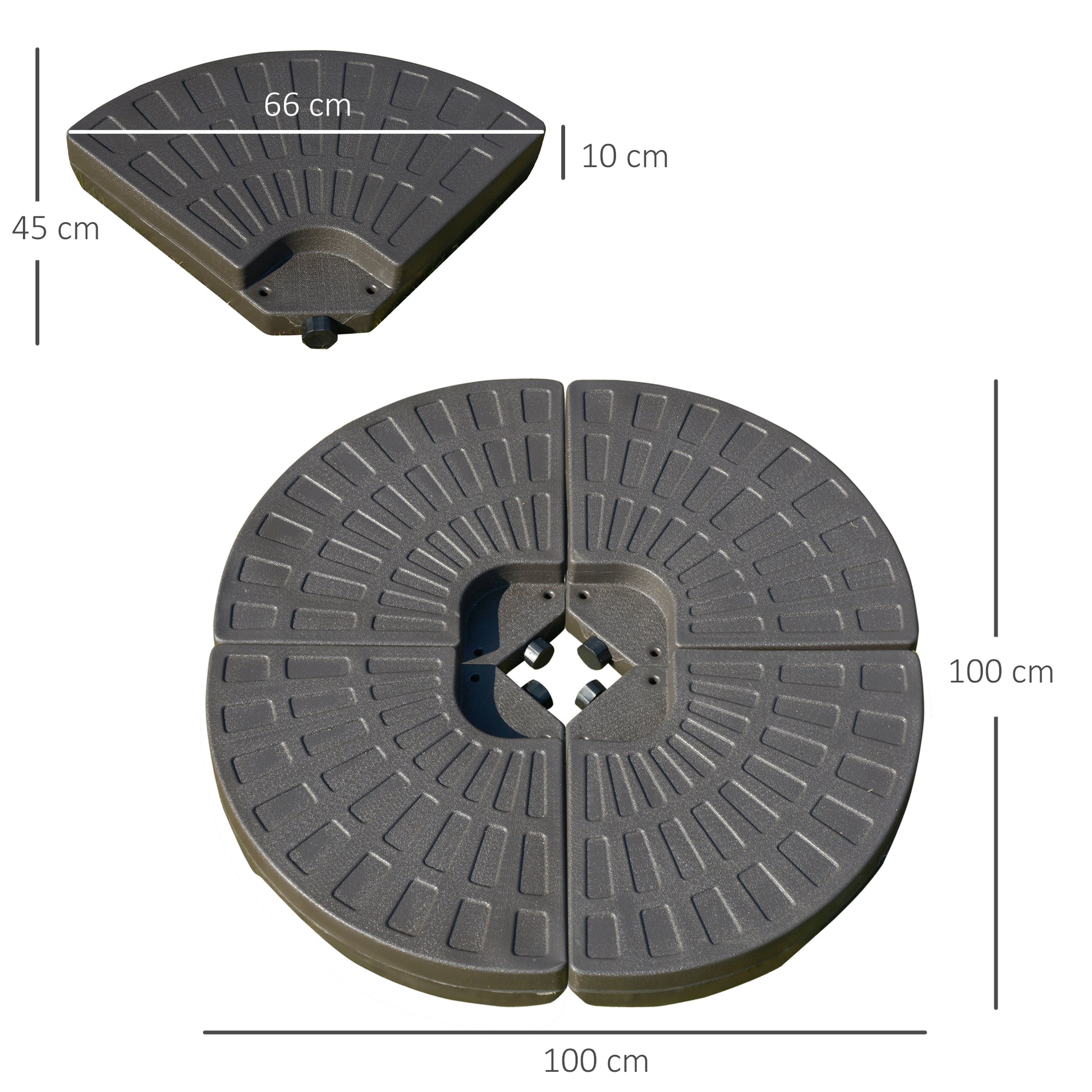Outsunny Base para Sombrilla en 4 Partes Rellenable de Arena y Agua Desmontable para Jardín Patio al Aire Libre 100x100x10,5 cm Café