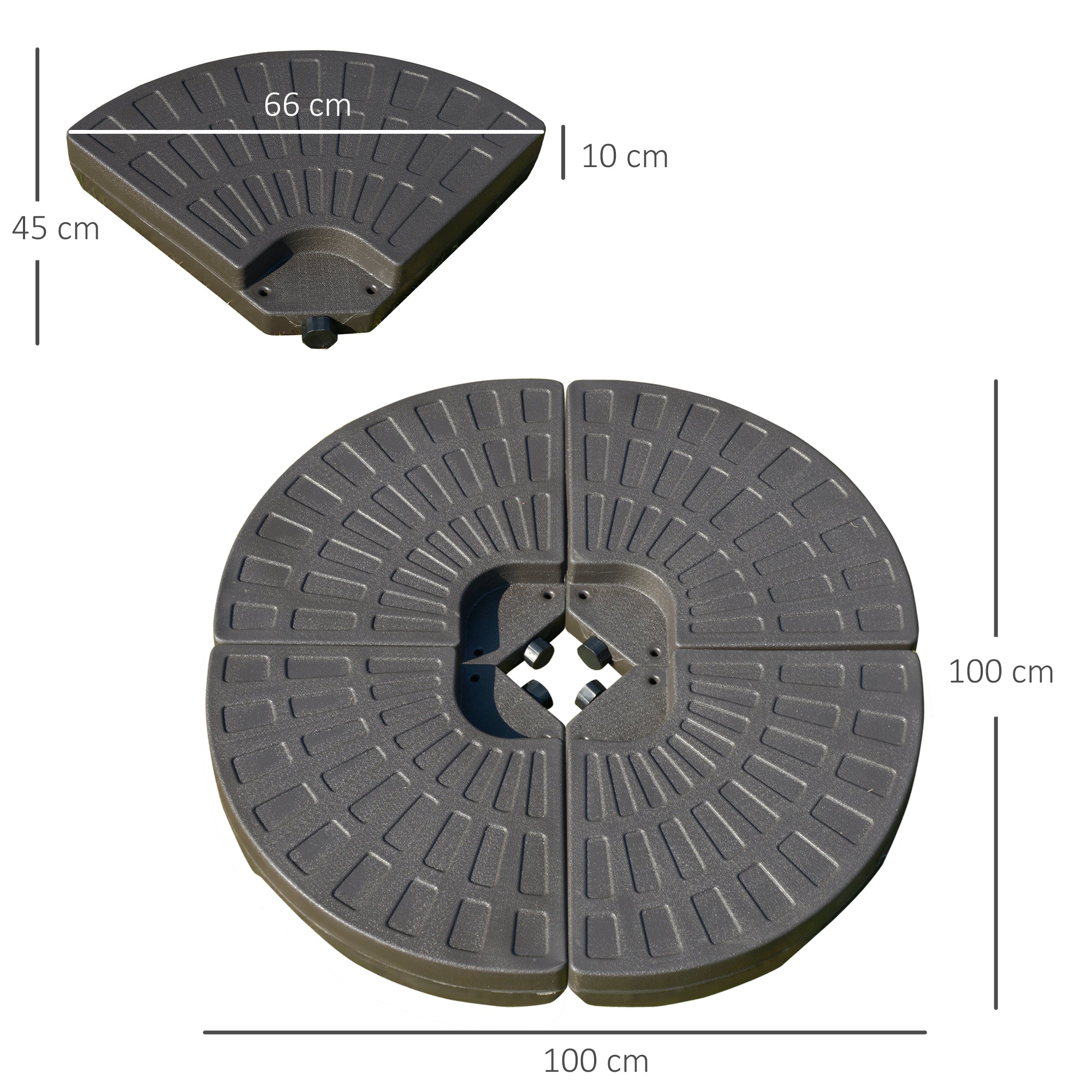 Outsunny Base para Sombrilla en 4 Partes Rellenable de Arena y Agua Desmontable para Jardín Patio al Aire Libre 100x100x10,5 cm Café