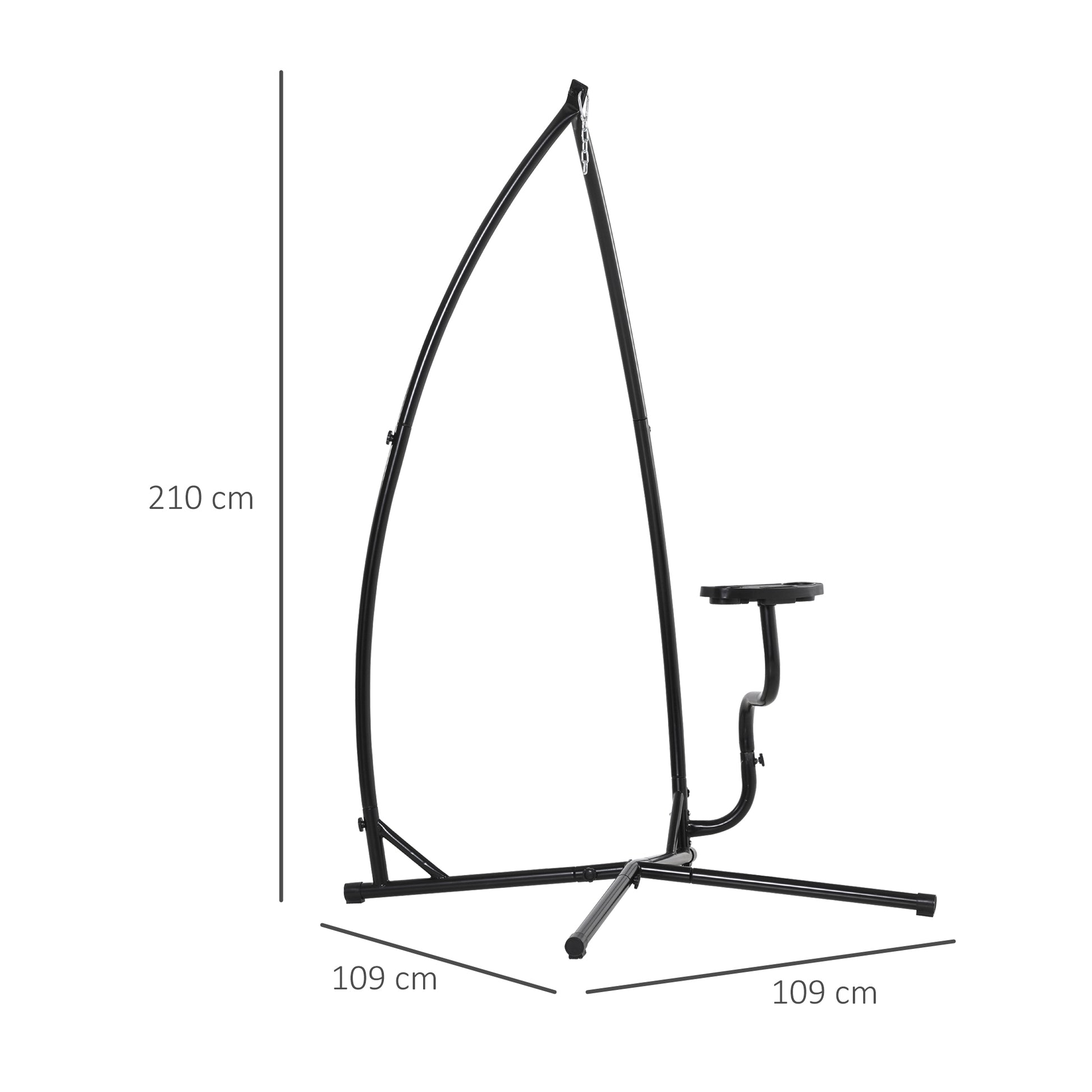 Outsunny Soporte para Silla Colgante 190 cm Sostén para Columpio con Mesita Lateral Carga Máx. 120 kg Estructura de Metal para Patio Jardín Negro