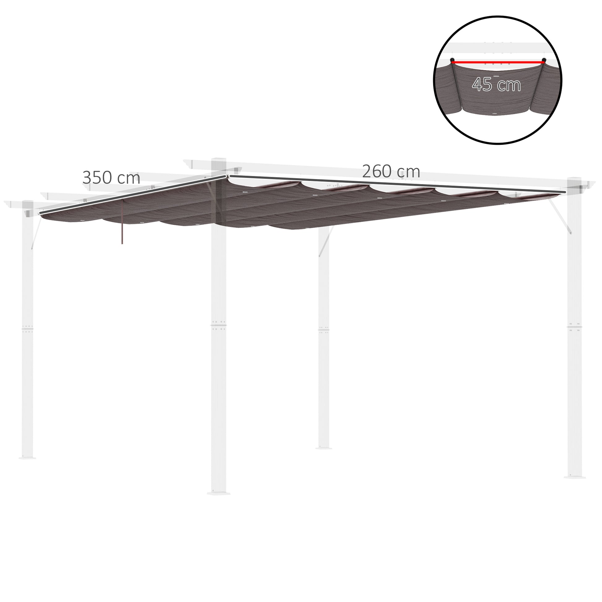 Outsunny Techo de Pérgola 3,5x2,6 m Techo de Repuesto Retráctil para Sombrilla Toldo de Tela para Cenador Jardín con 10 Orificios de Drenaje Café