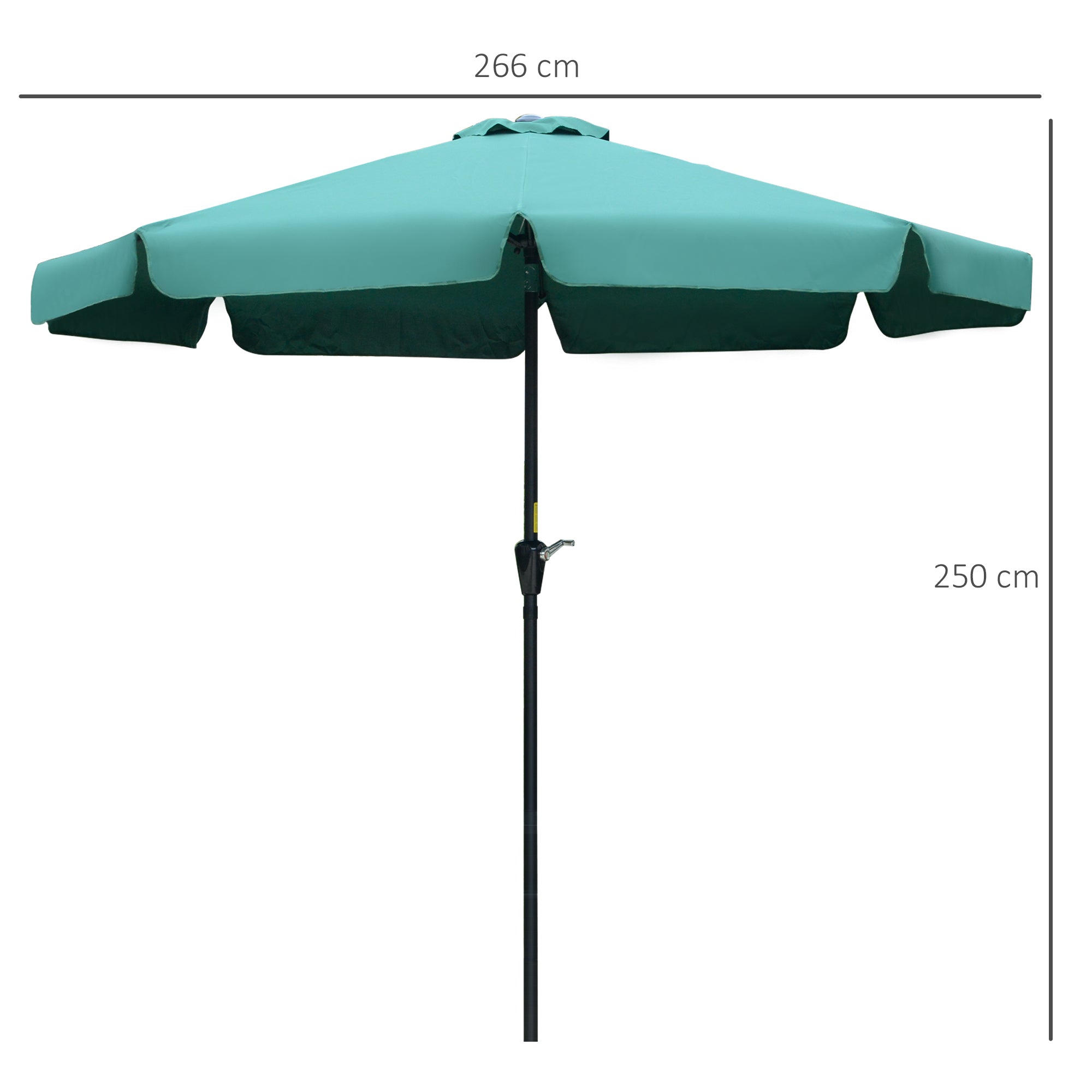 Outsunny Sombrilla Terraza Exterior Ø266 cm Sombrilla de Jardín Inclinable con Protección UV50+ Poste de Aluminio y Manivela Parasol para Patio Terraza Verde