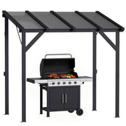 Outsunny Carpa Barbacoa 2,5x1,5 m, Gazebo para Barbacoa con Techo Inclinable de Policarbonato, UPF50+, Estructura de Metal Galvanizado y Aluminio, Diseño Adosado para Jardín Exterior, BBQ, Gris Oscuro