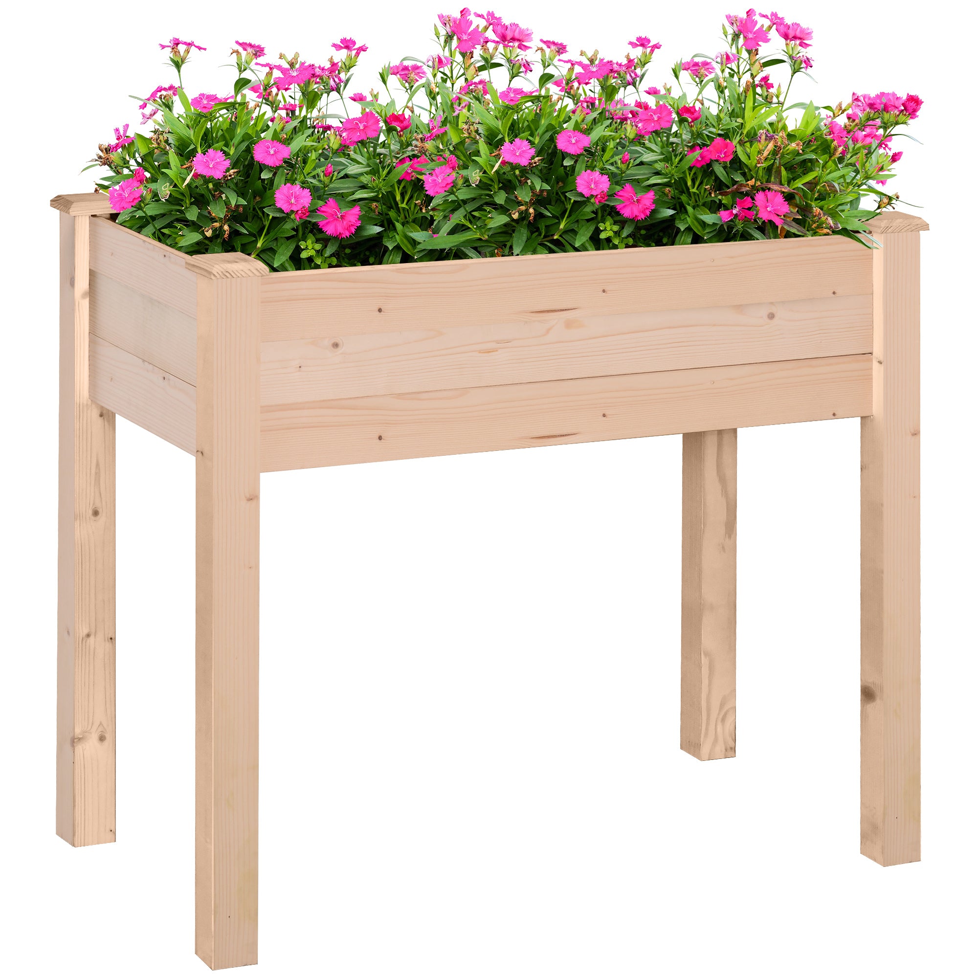 Outsunny Huerto Urbano Elevado de Madera 86x46x76 cm Mesa de Cultivo Jardinera Elevada con Tela no Tejida y 4 Orificios de Drenaje para Cultivos Plantas Flores Jardín Terraza Exterior Natural