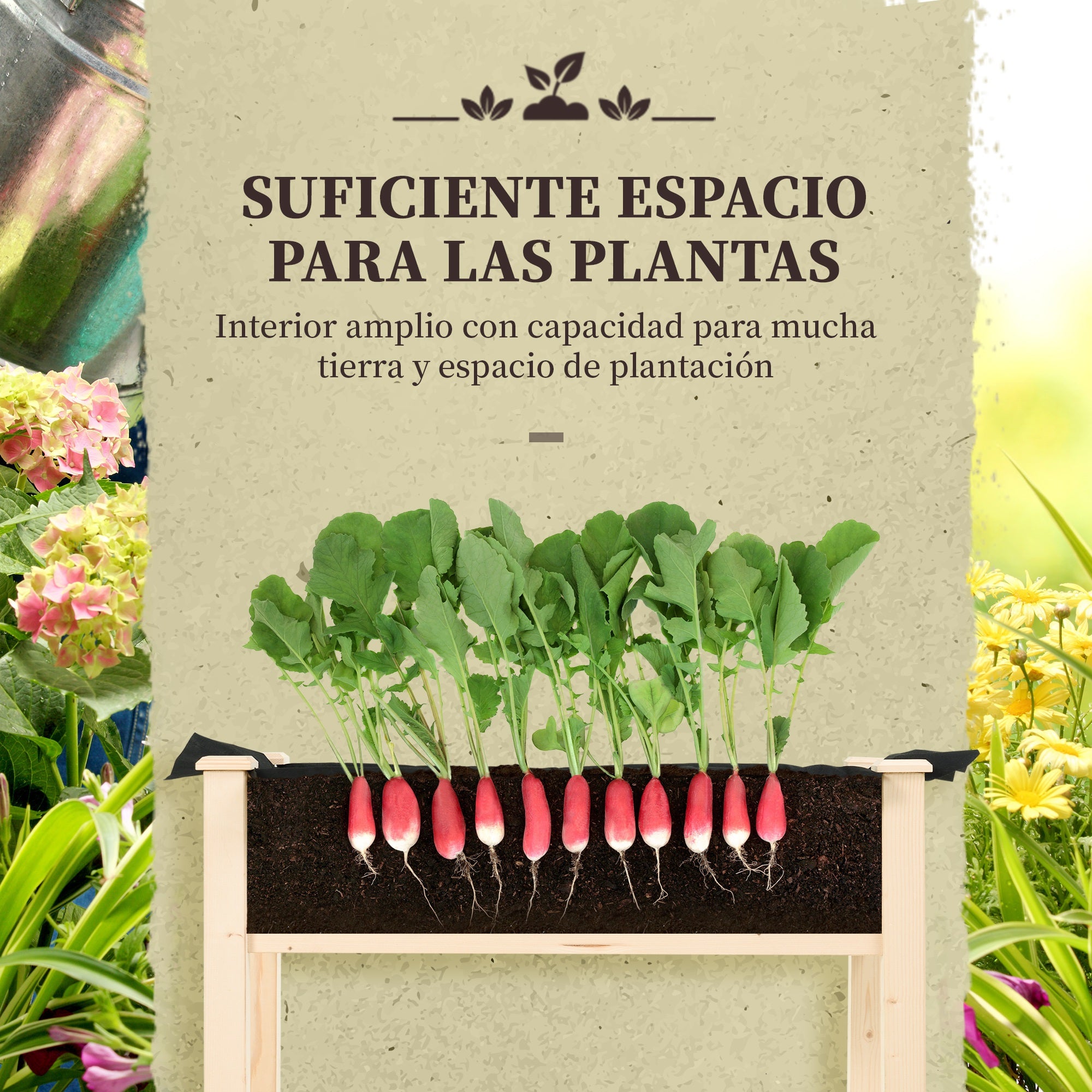 Outsunny Huerto Urbano Elevado de Madera 86x46x76 cm Mesa de Cultivo Jardinera Elevada con Tela no Tejida y 4 Orificios de Drenaje para Cultivos Plantas Flores Jardín Terraza Exterior Natural