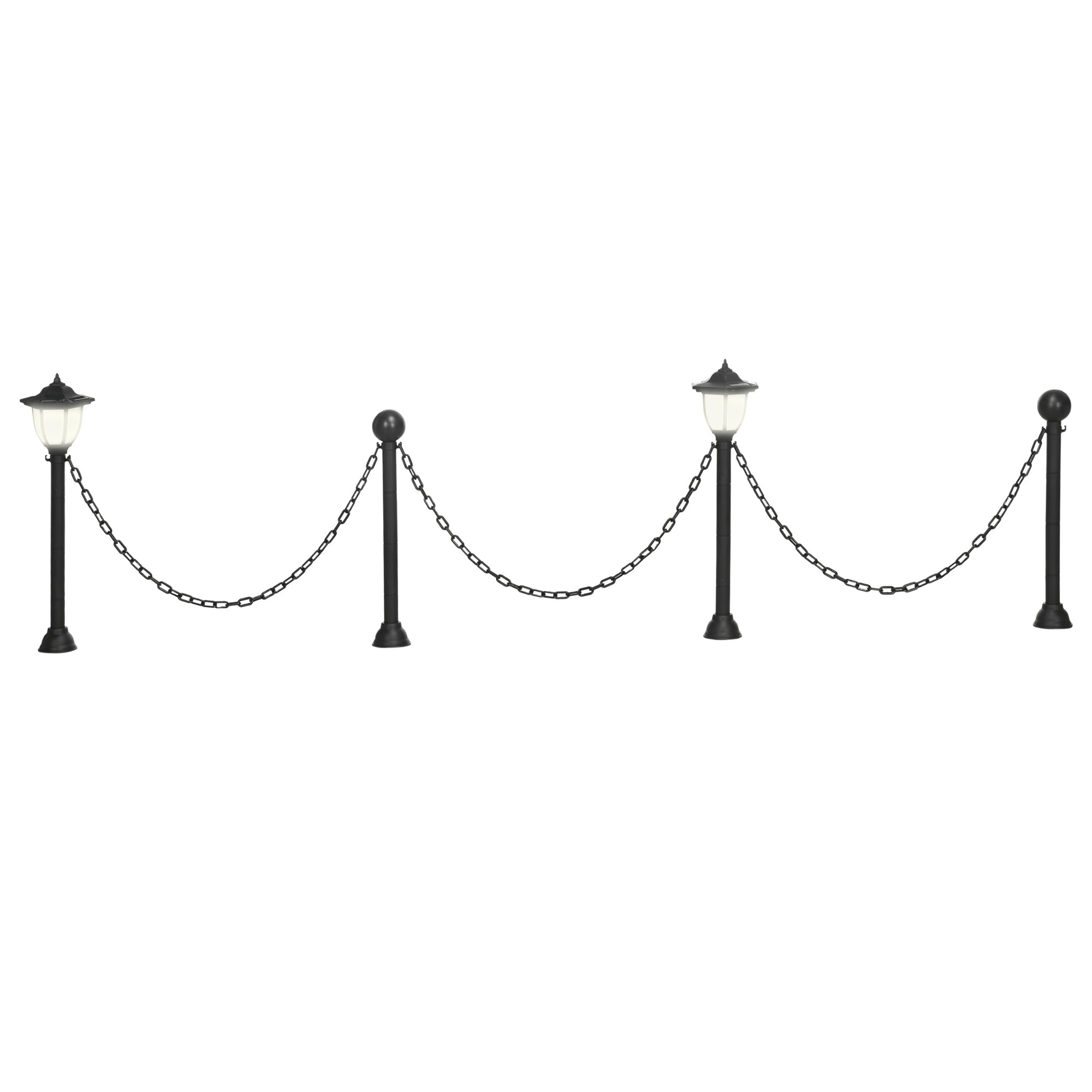 Outsunny Faroles Solares con Valla de Cadena Farolas LED con Energía Solar para Exteriores Impermeable IP65 Sensor de Noche 314x14x60 cm Negro