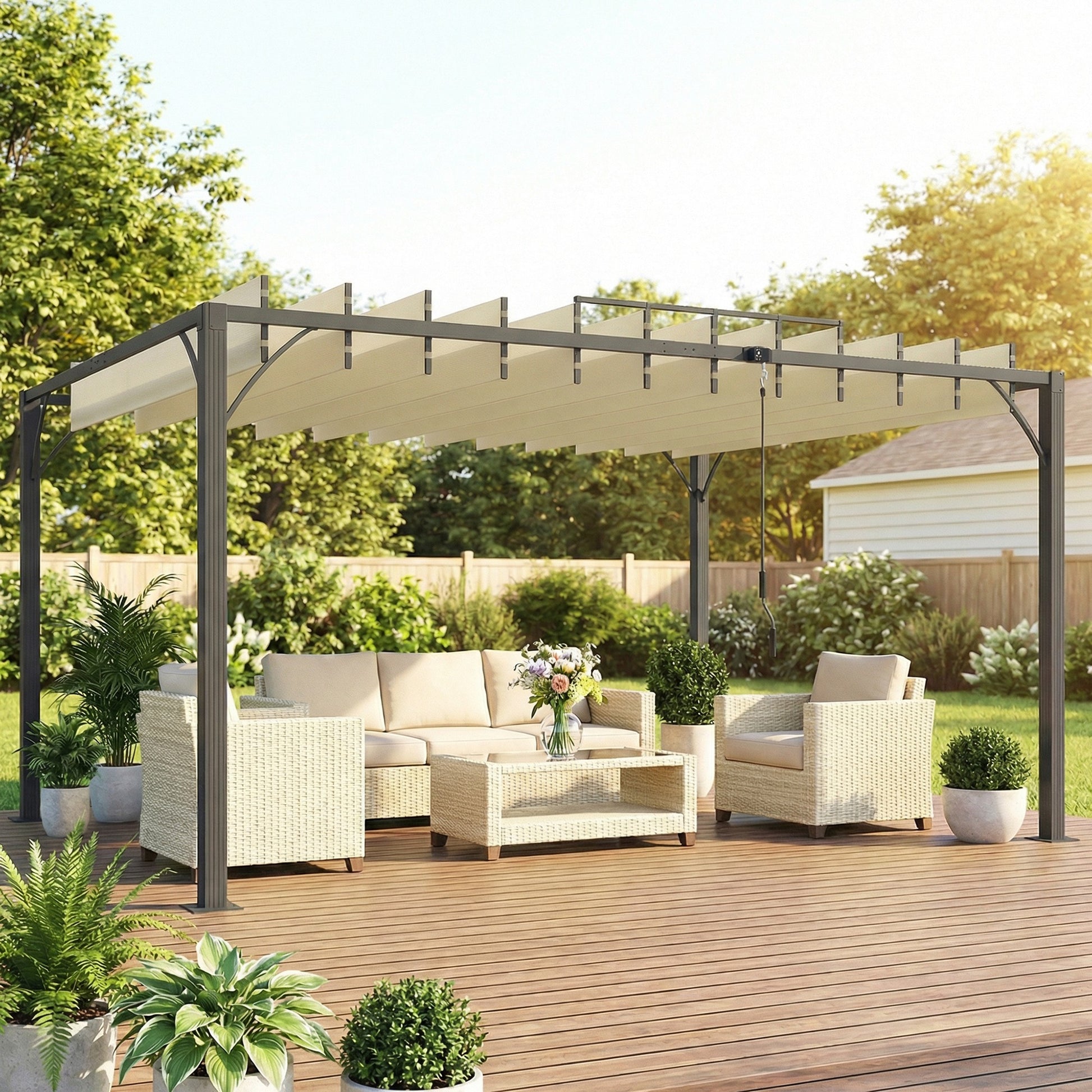 Outsunny Pérgola de Jardín 3x4 m, Cenador de Jardín con Techo de Lamas Orientables a 135°, Estructura de Aluminio, Protección UPF30+, Pabellón para Exterior, Patio, Terraza, Blanco Crema