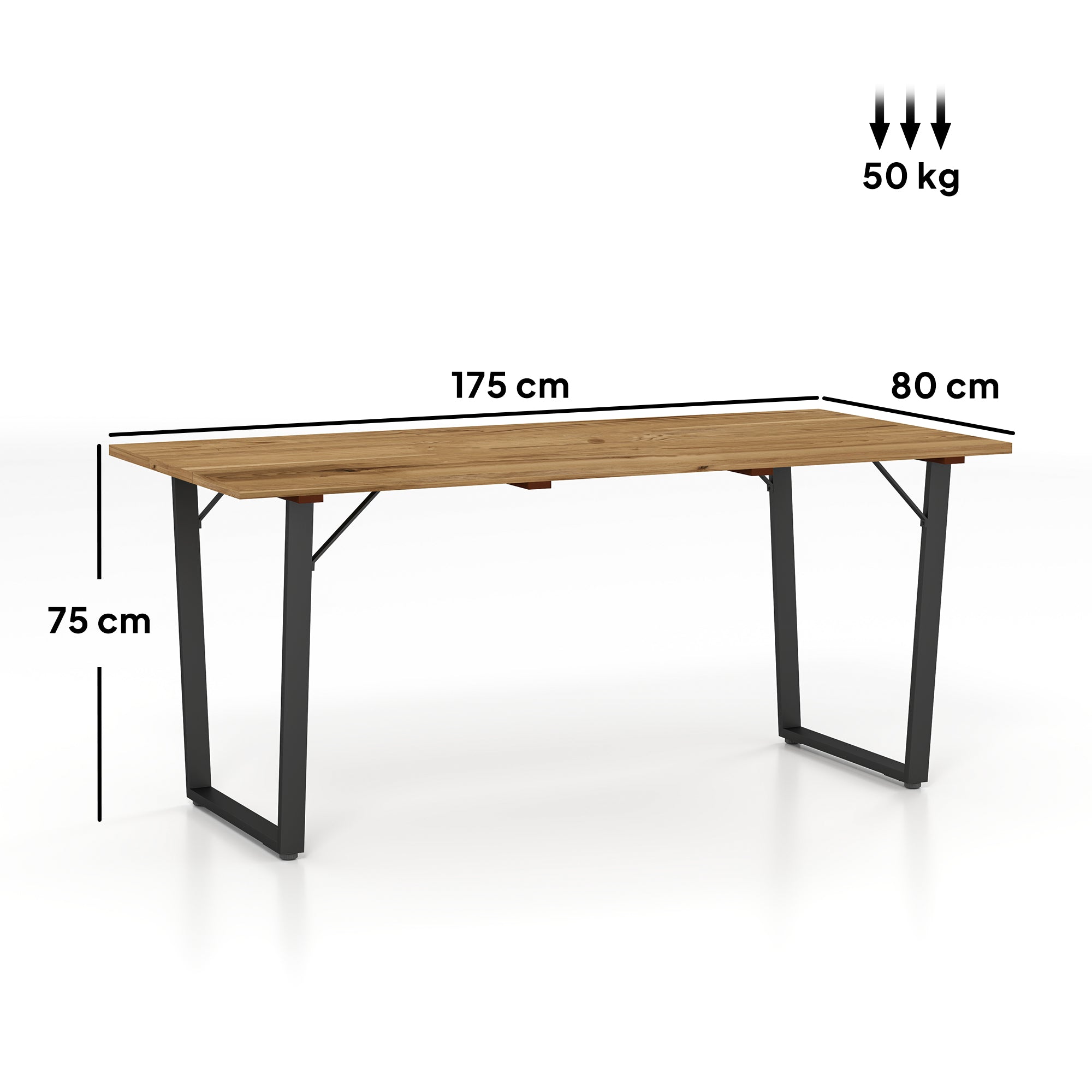 Outsunny Mesa Comedor de Jardín de Madera Rectangular Mesa de Terraza Exterior 175x80x75 cm con Orificio para Sombrilla Estructura de Acero y Encimera de Listones para Patio Balcón Natural