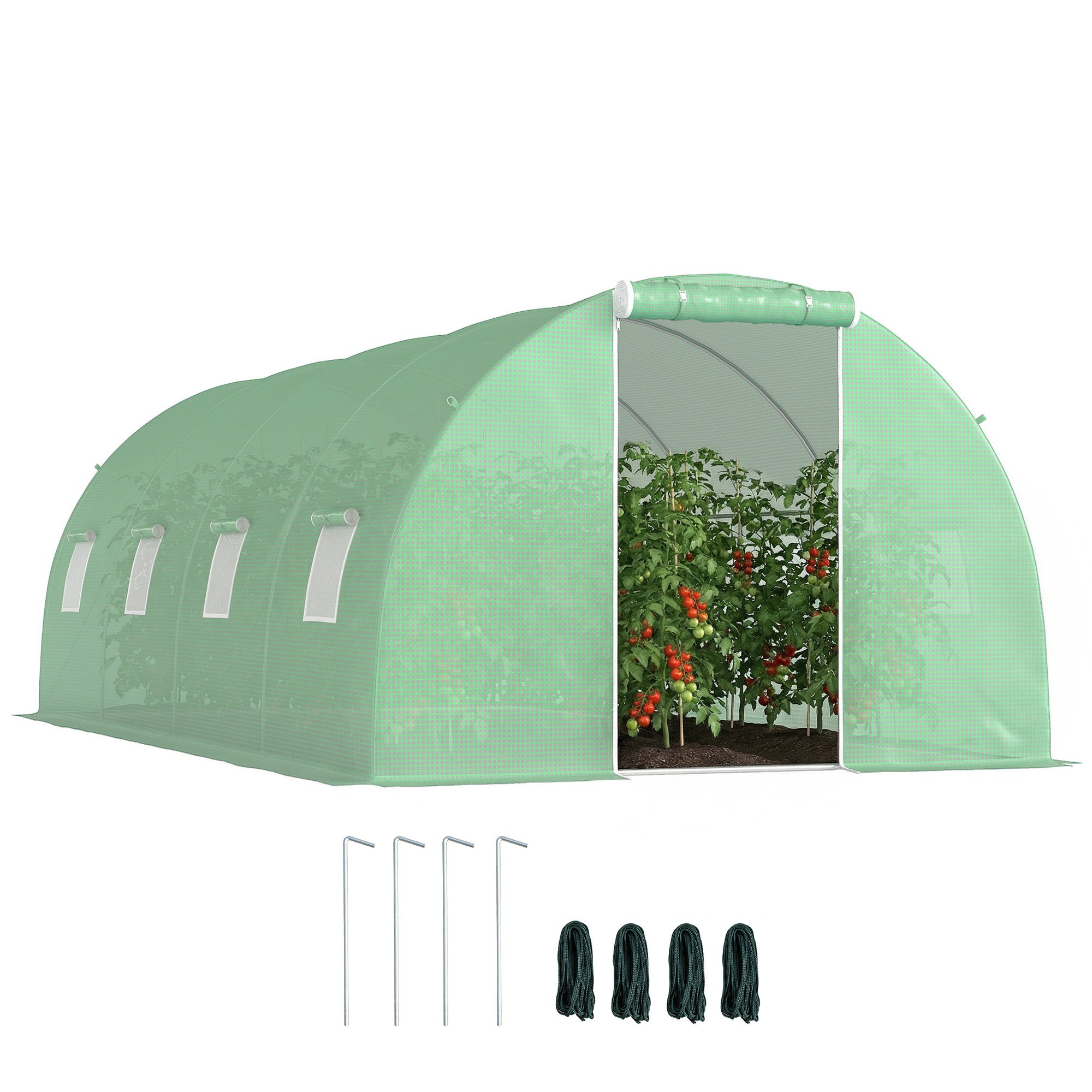 Outsunny Invernadero de Exterior 6x3x2 m, Invernadero de Túnel con Puerta Enrollable, 8 Ventanas de Malla, Cubierta PE 140g/m² y Marco de Acero Galvanizado, Anti-UV, Impermeable, para Cultivos, Verde