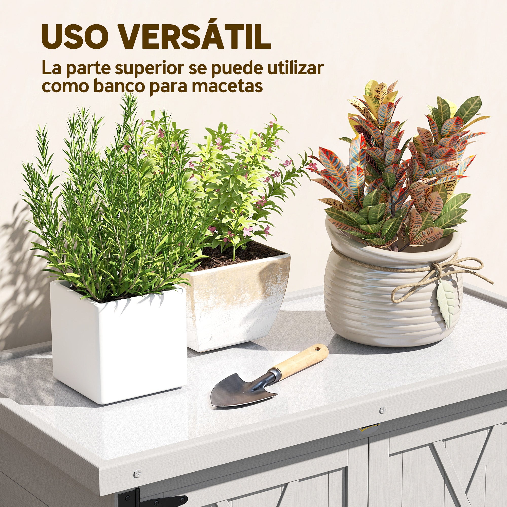 Outsunny Caseta de Jardín de Madera, 75x40x90 cm, Cobertizo Jardín Exterior, Armario para Almacenaje de Herramientas, con 4 Estantes, 2 Puertas y Techo de Acero Galvanizado, Gris